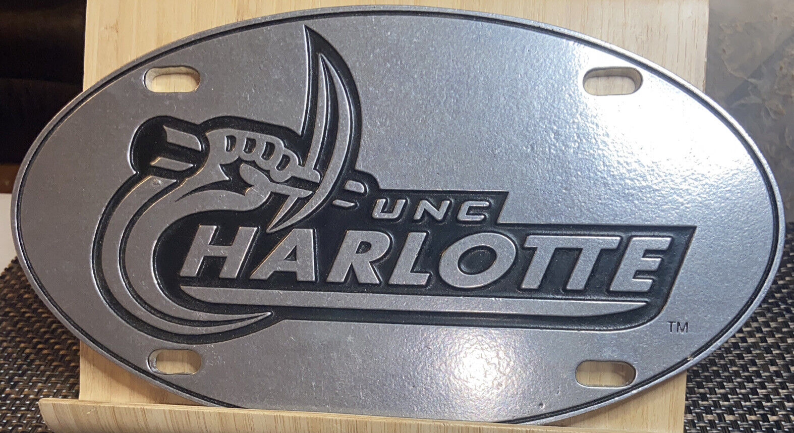 Solid Pewter “UNC” Charlotte Oval License Plate 12-1/2” X 7”