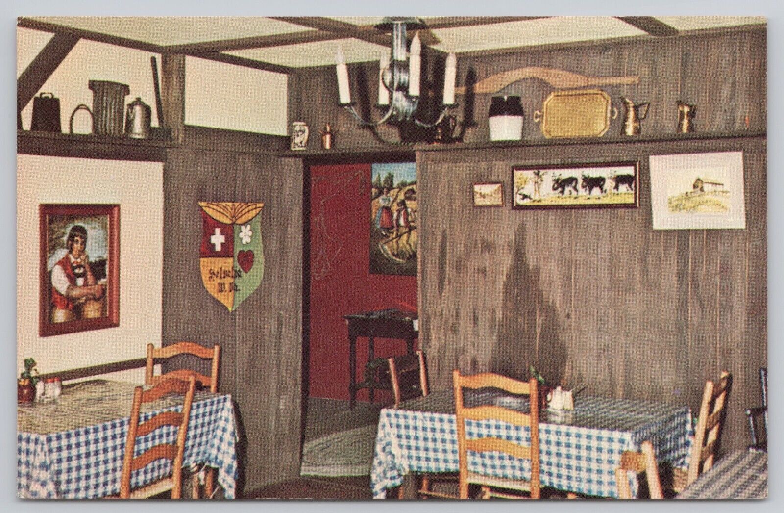 Helvetia West Virginia, The Hutte Swiss Restaurant Dining Room, Vintage Postcard