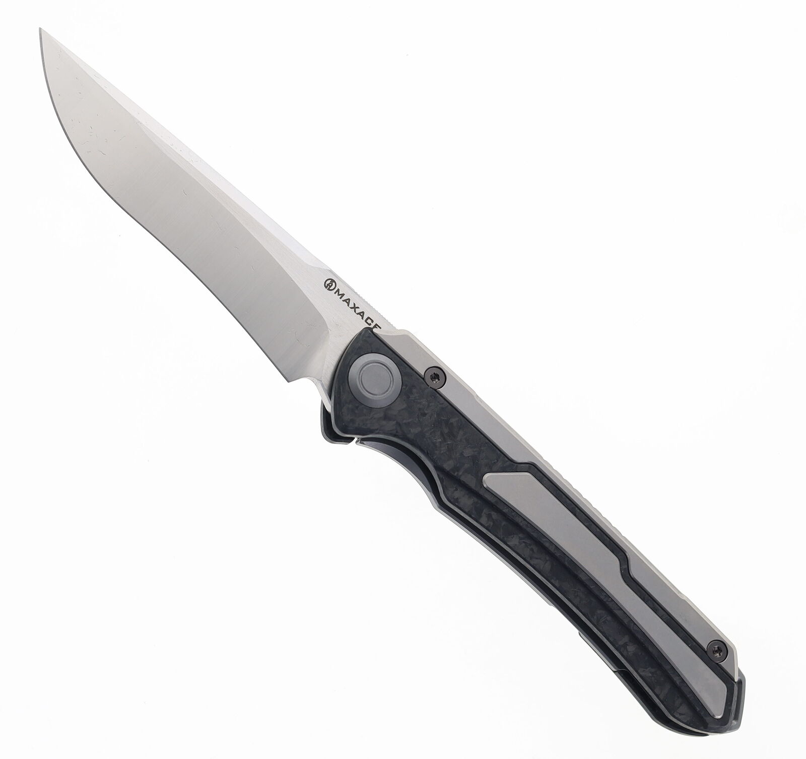 Maxace Kestrel Folding Knife Gray/Black CF Handle M390 Small Spearhead M06D