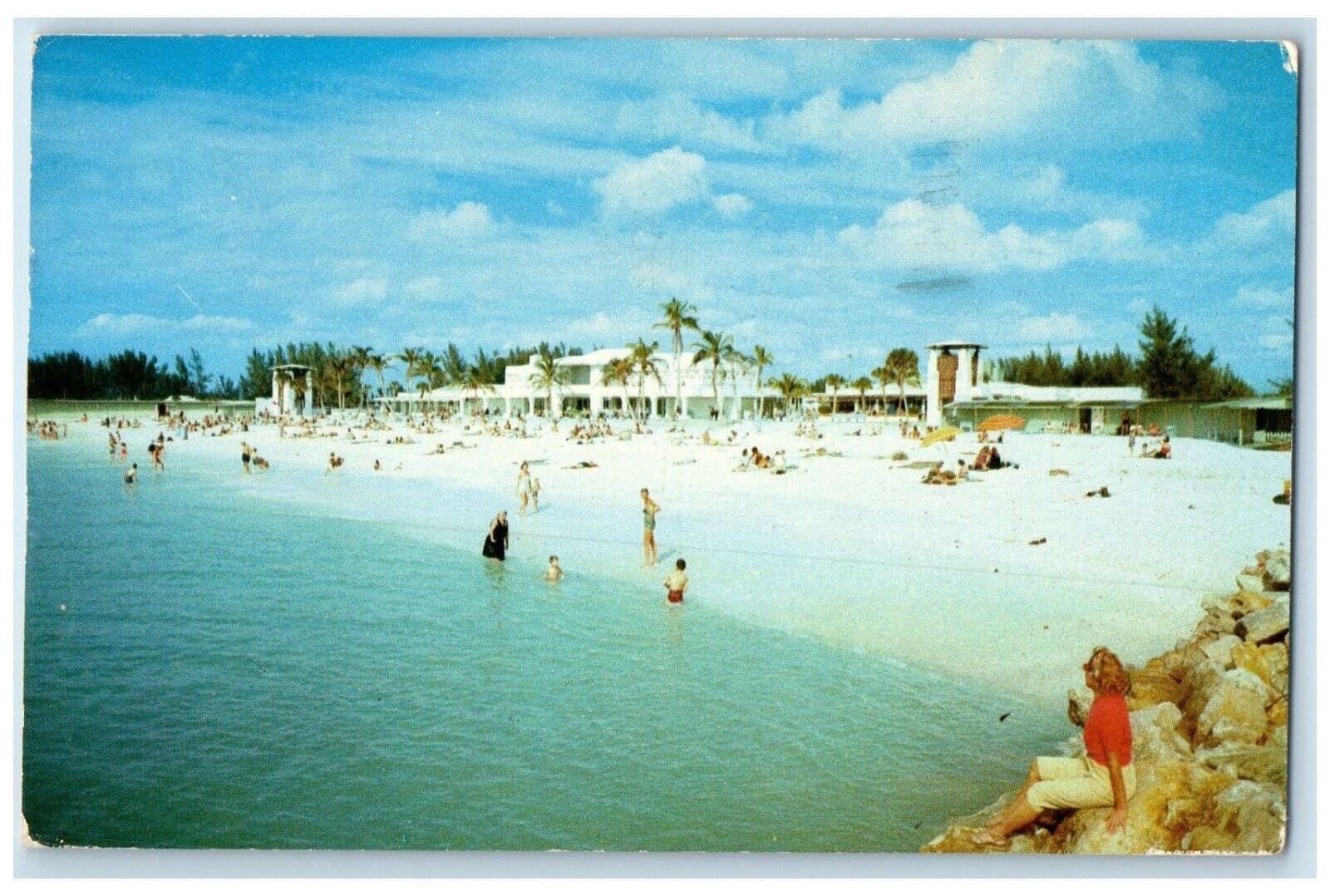1955 View Of White Sandy Beach West Coast Florida Sarasota FL Vintage Postcard