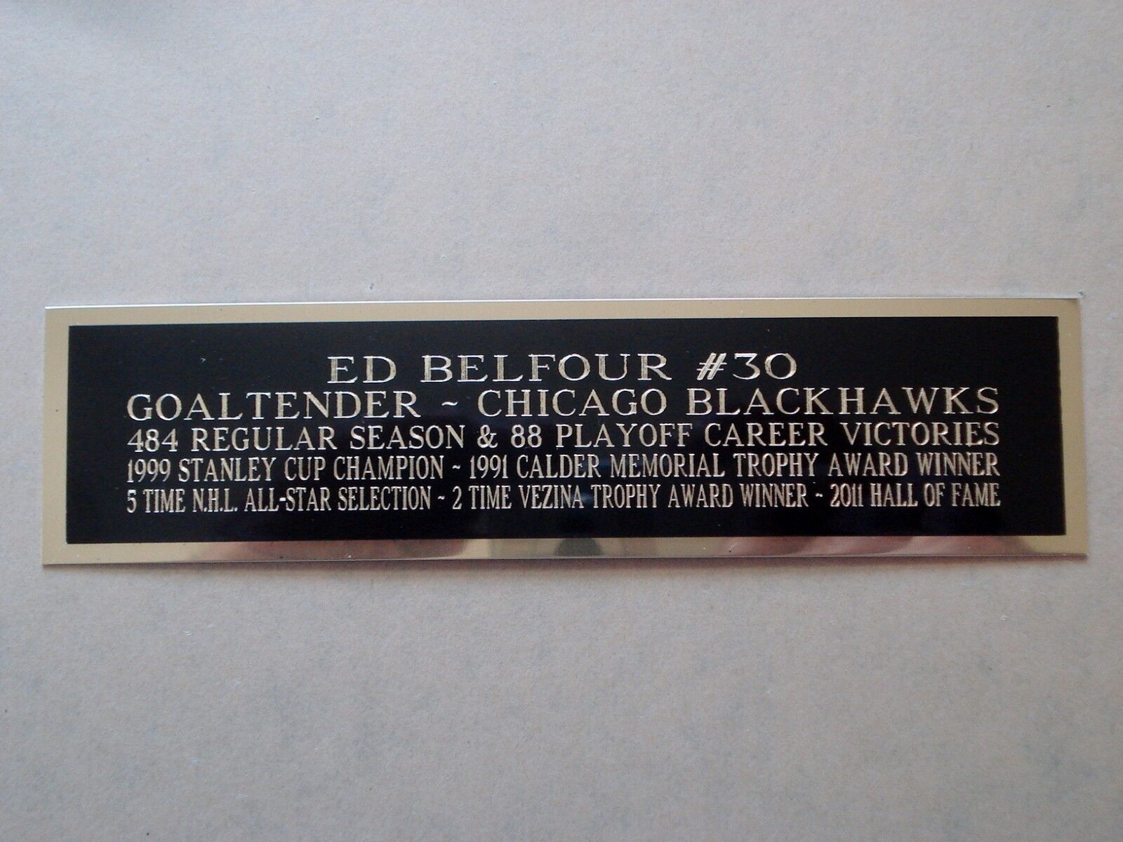 Ed Belfour Blackhawks Autograph Nameplate For A Hockey Jersey Case  1.25 X 6