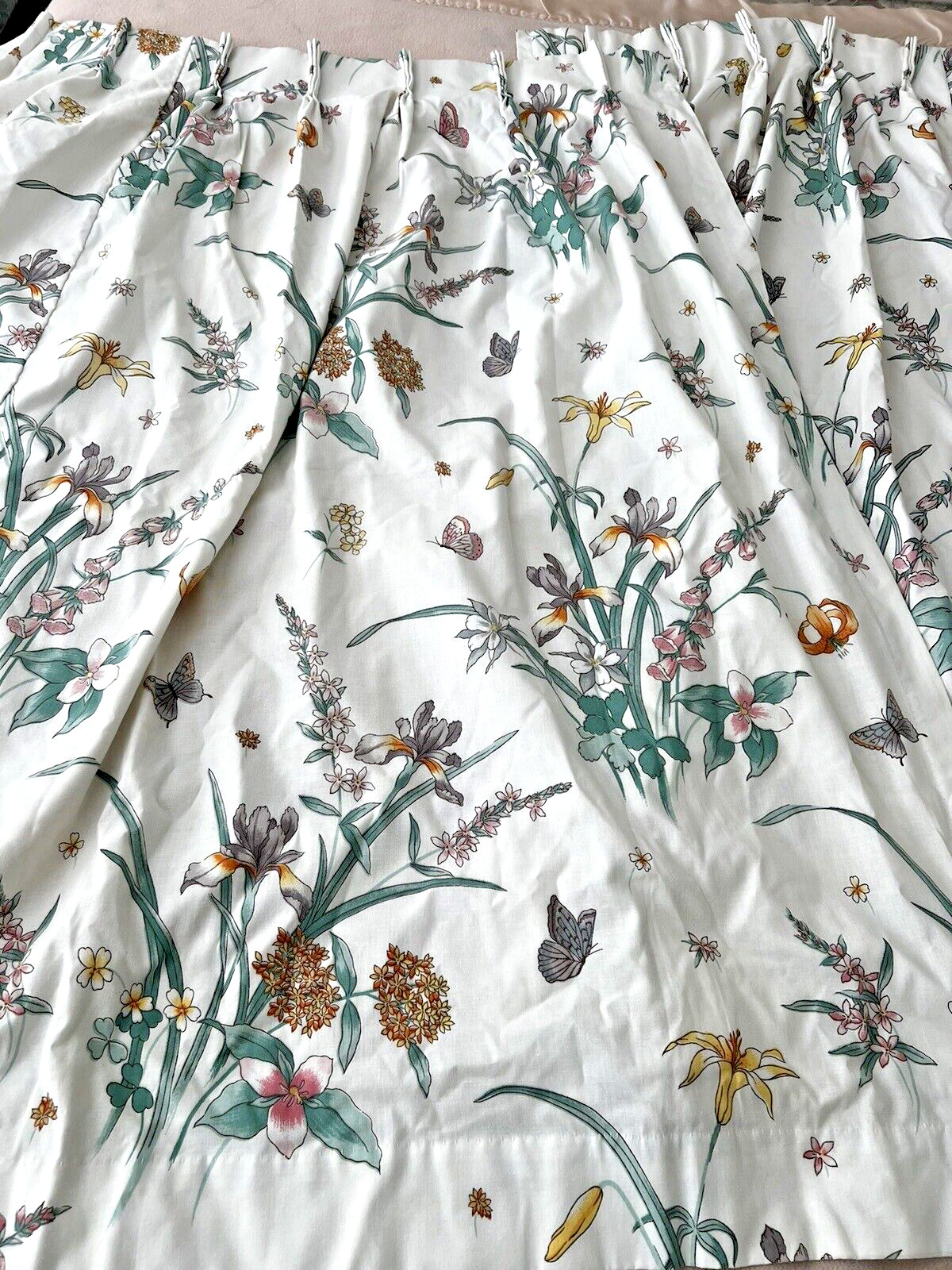 VTG Pinch Pleat JC Penny Floral Drape Curtains Wildflower Butterfly 4 Panels 51\