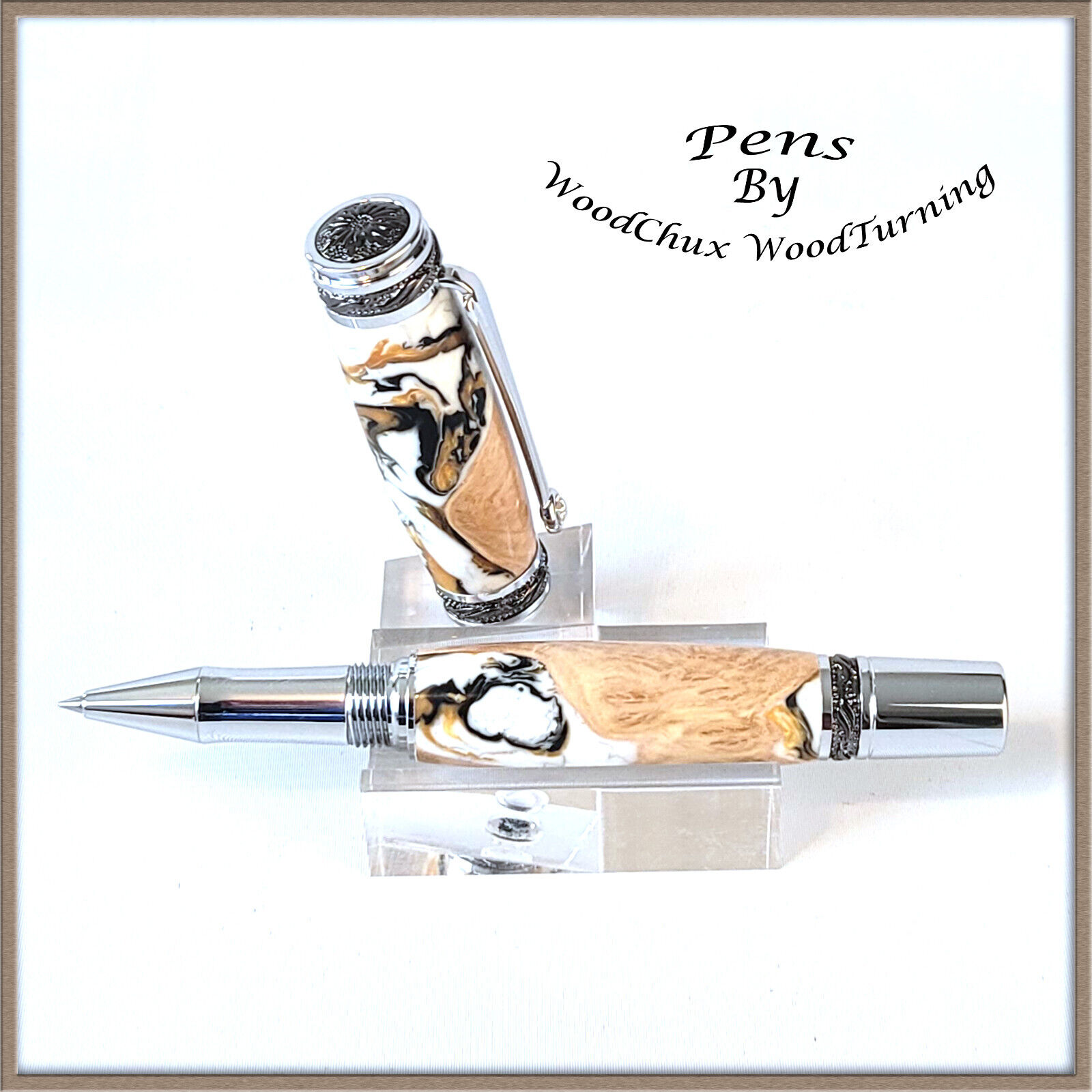 Handmade Exotic Maple Burl Wood & Resin Rollerball Or Fountain Pen ART 1331