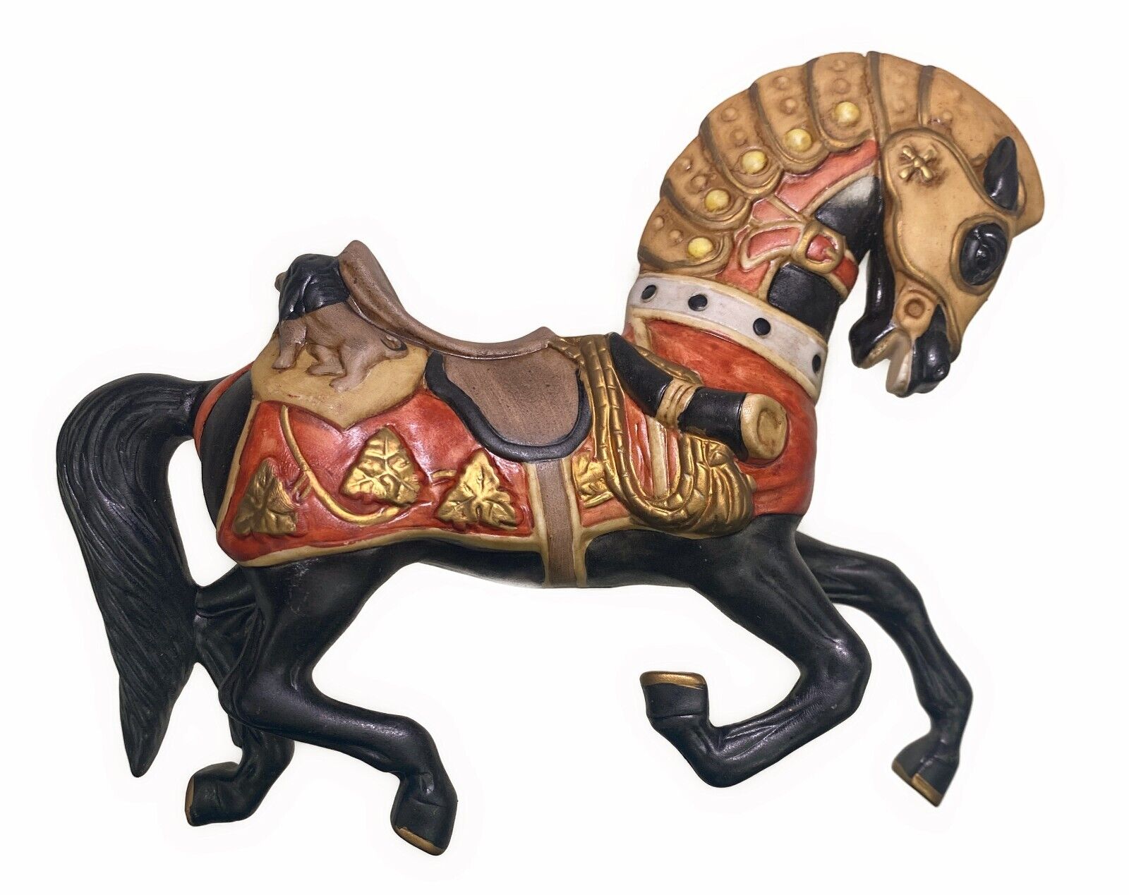 Medieval Armored Carousel Horse Black Stallion War Destrier Craft Piece Figurine