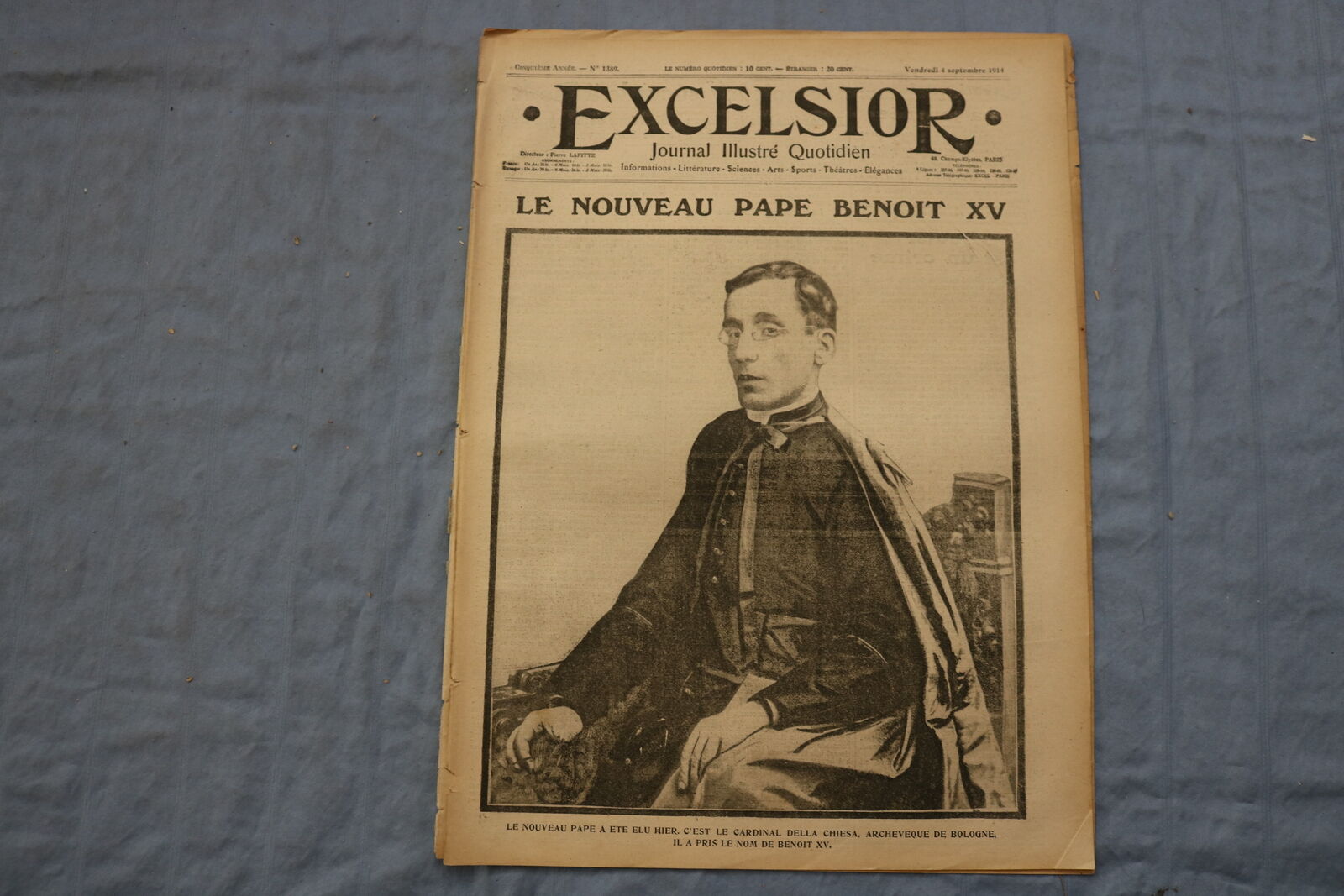 1914 SEPTEMBER 4 EXCELSIOR JOURNAL -LE NOUVEAU PAPE BENOIT XV - FRENCH - NP 8555