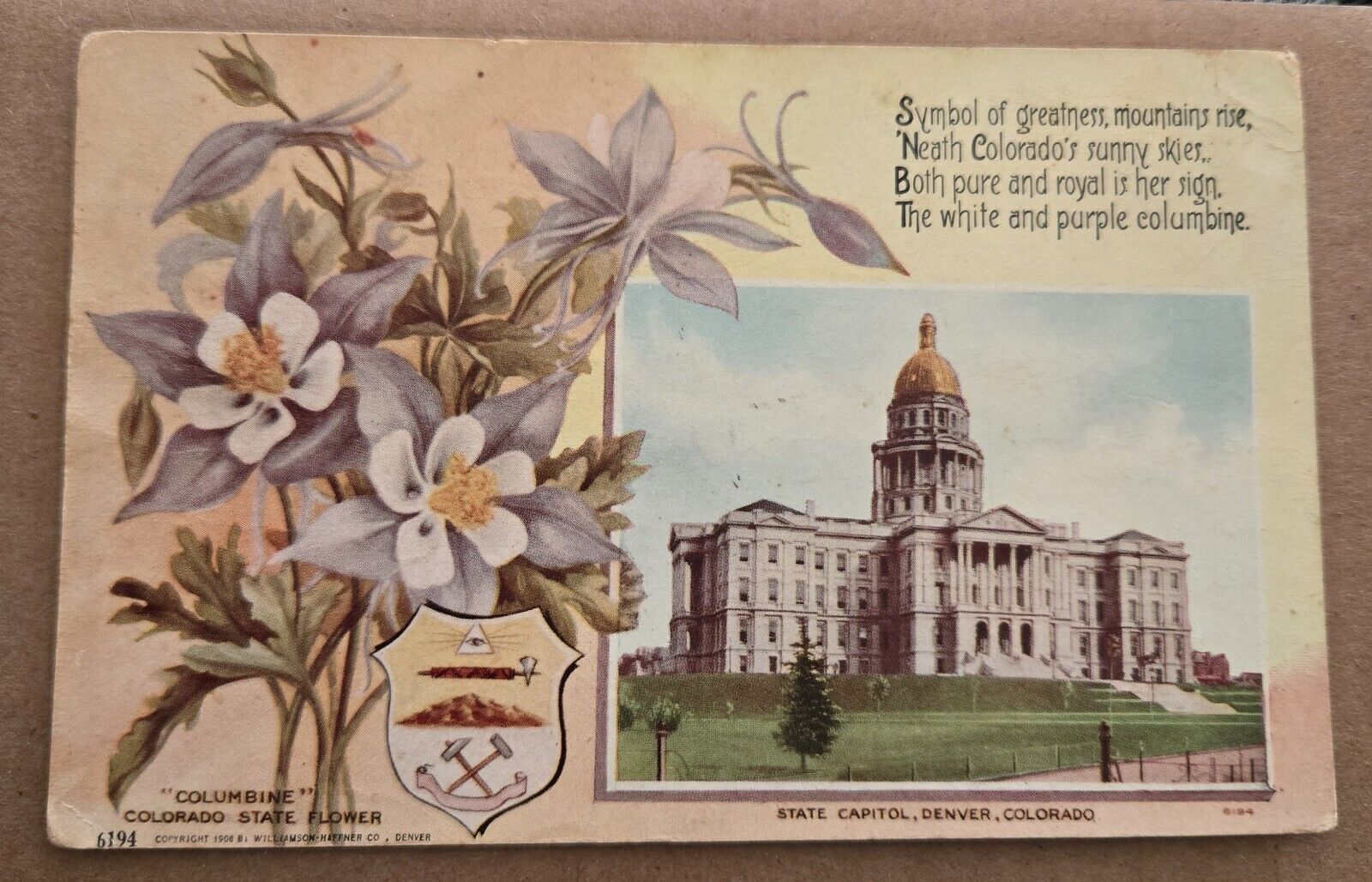 Postmarked Postcard 1910 State Capitol Denver Colorado CO 5-1