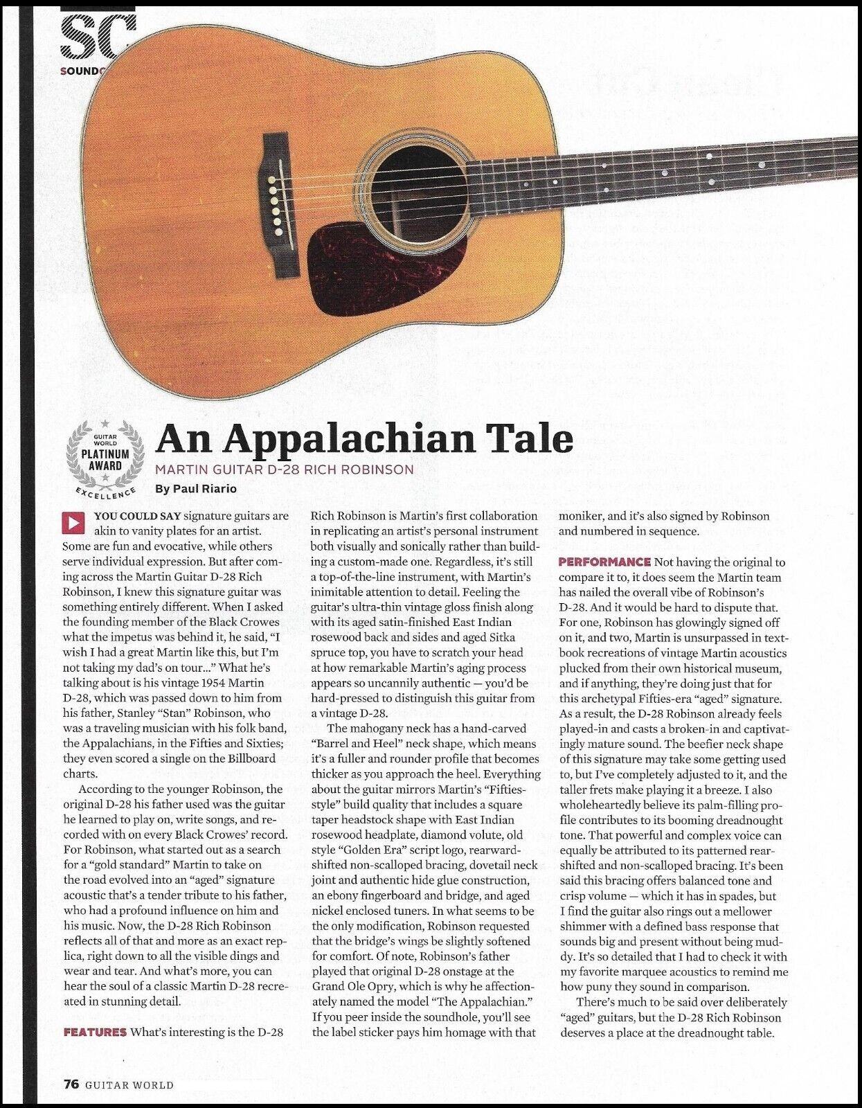 Martin HD-28 Rich Robinson acoustic guitar sound check review 2-page article