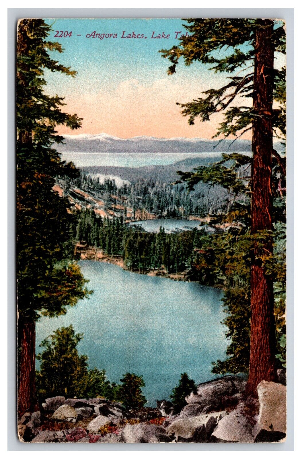 Angora Lakes, Lake Tahoe California CA Postcard
