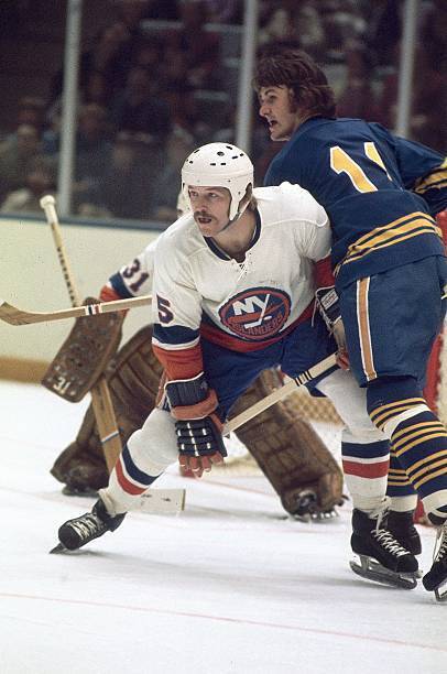 New York Islanders Denis Potvin in action, playing defense vs Buff - Old Photo