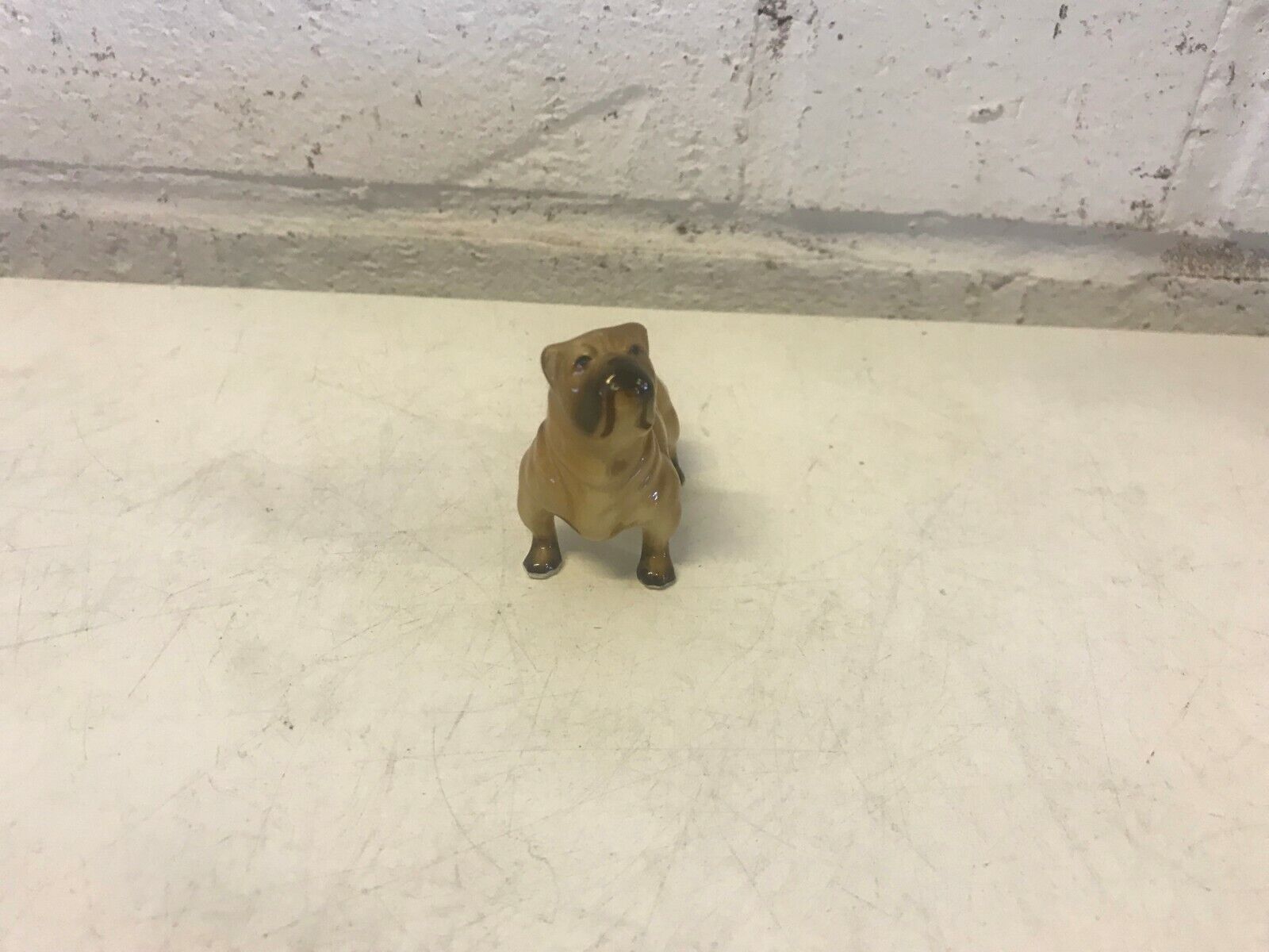 Vintage Shar Pei Dog Figurine Ceramic Brown Standing
