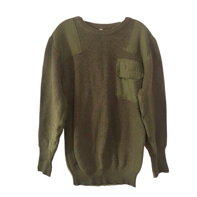 Halten 52 vintage military commando sweater with reinforced panels in olive drab