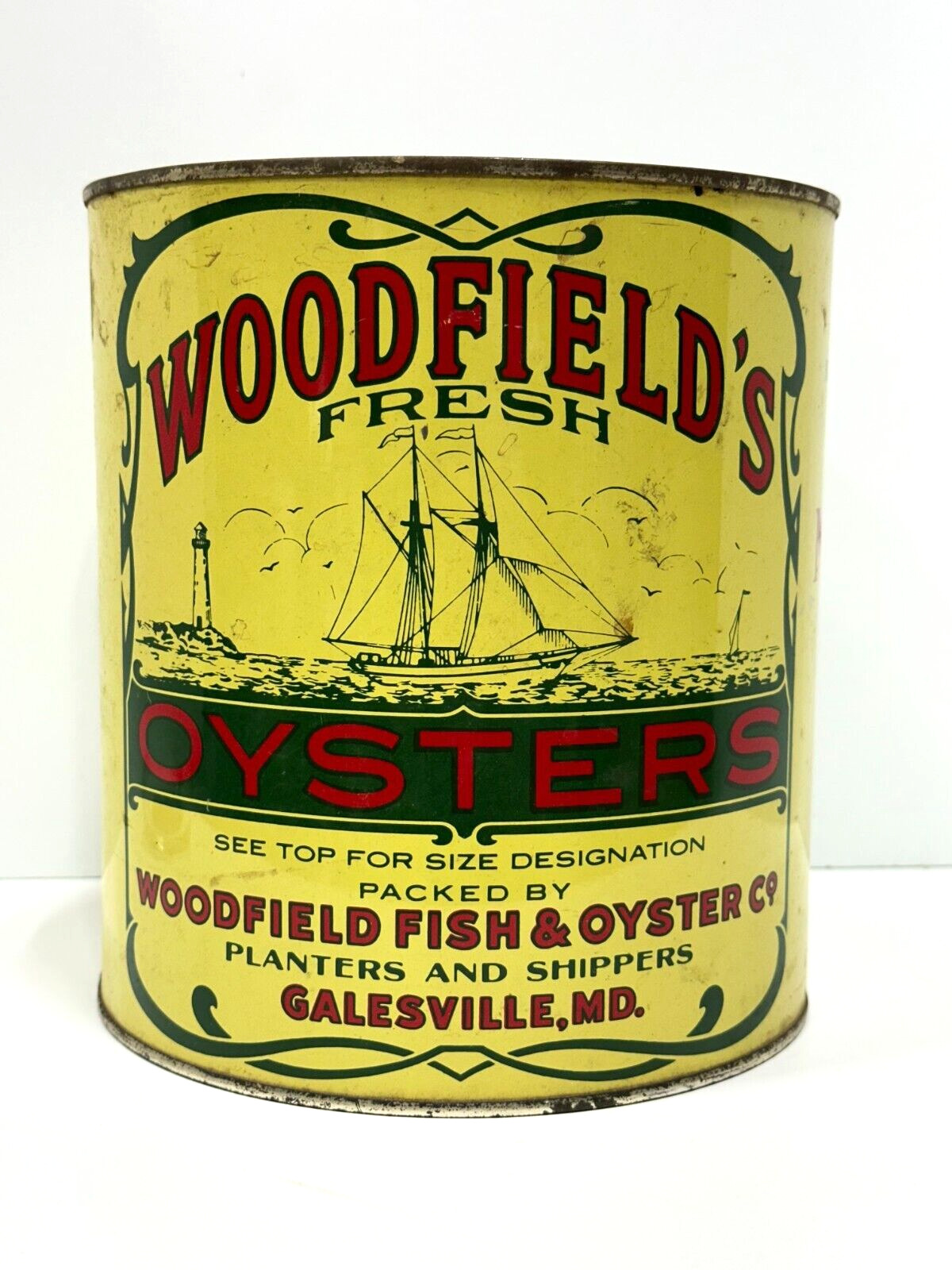 Vintage Advertising Woodfield’s Fresh Oysters 1 Gallon Can collectible