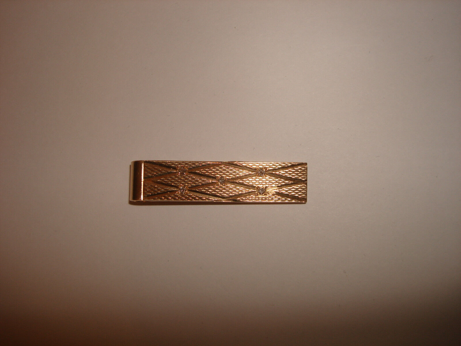 Vintage Beautiful Engraved 14K Yellow Solid Gold Diamond Tie Clip 42mm x 9.5mm