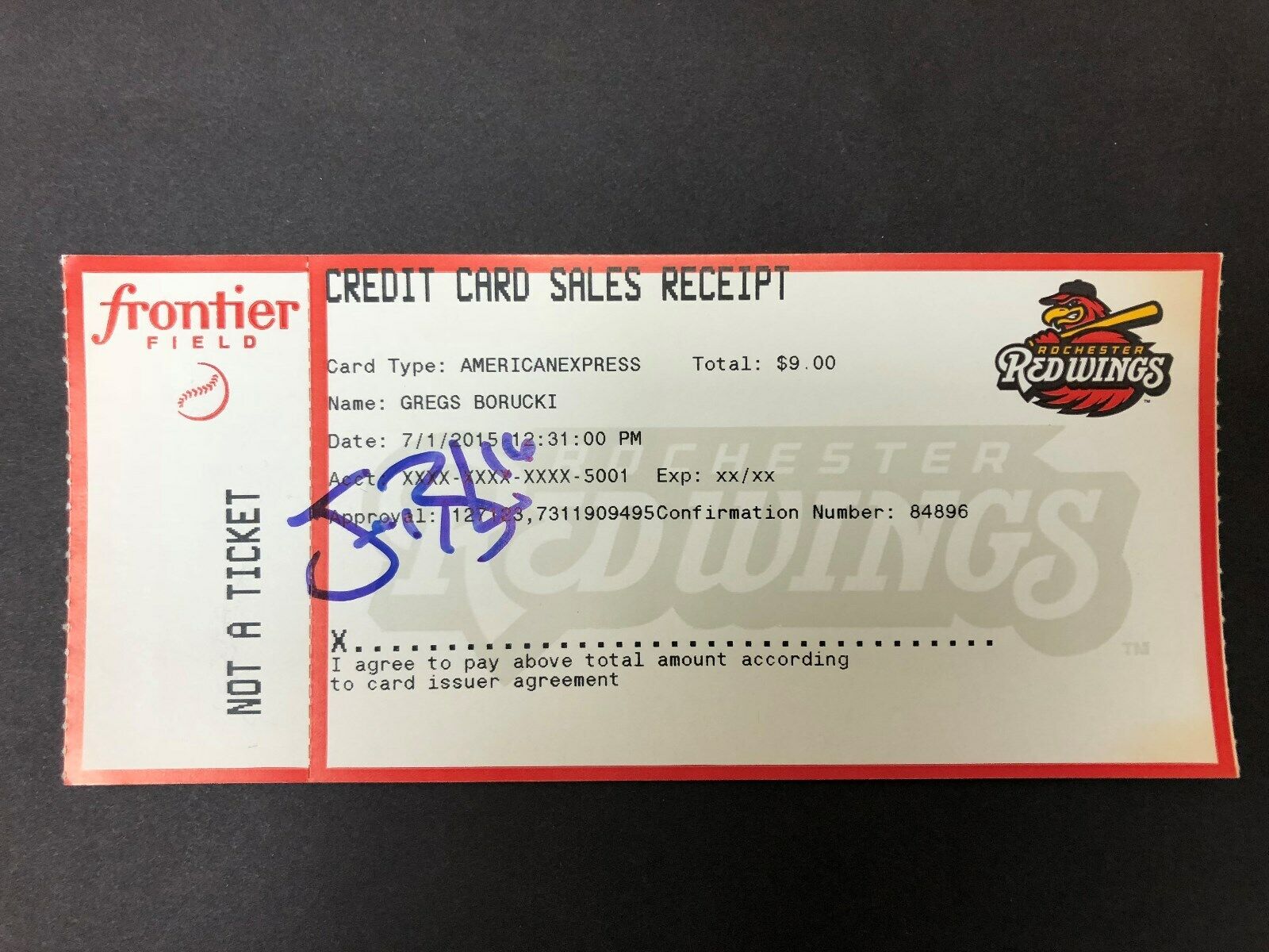 RED SOX: Jeff Bianchi, SIGNED Ticket