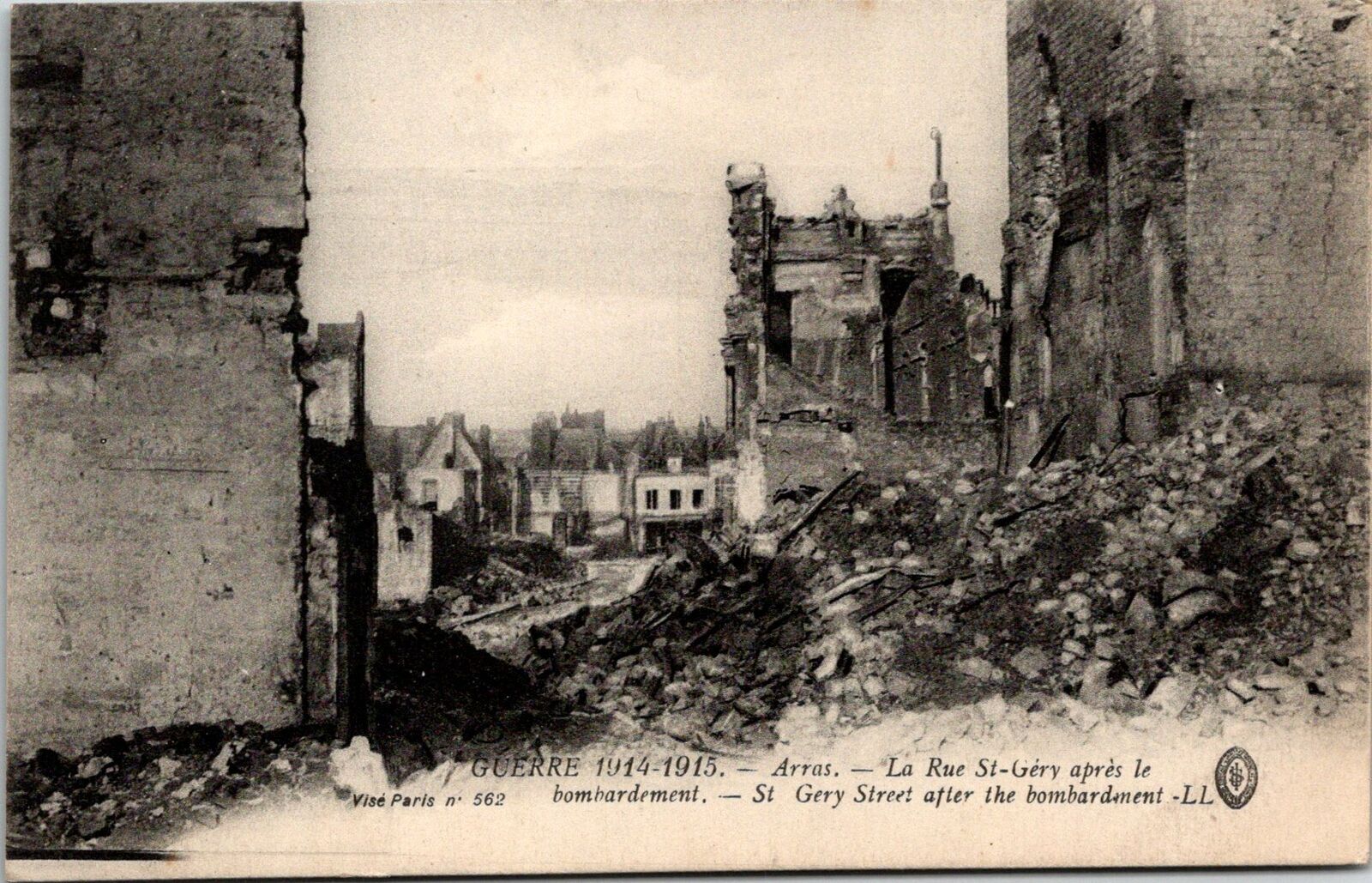 VINTAGE POSTCARD ST. GERY STREET ARRAS FRANCE AFTER GERMAN BOMBADRMENT 1914-1915