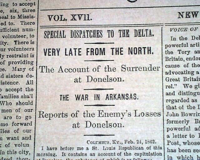 Rare New Orleans LA Louisiana Deep South CONFEDERATE Civil War 1862 Newspaper