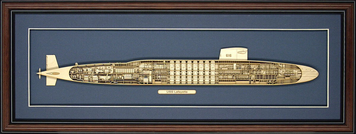 Wood Cutaway Model of Submarine USS Lafayette (SSBN-616) - Made in the USA