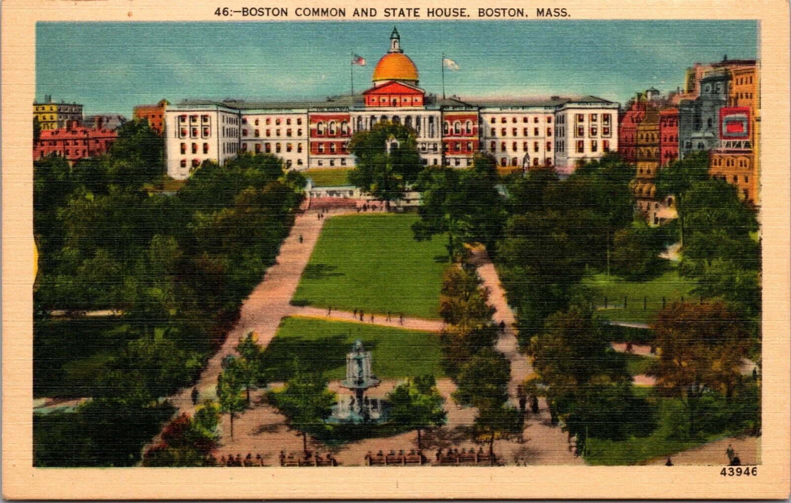Vtg 1930s Boston Common and State House Massachusetts MA Unused Linen Postcard