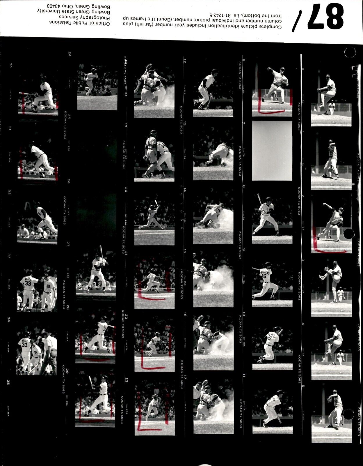 LD323 1988 Orig Contact Sheet Photo MICKEY BRANTLEY MIKE MOORE MARINERS - TIGERS