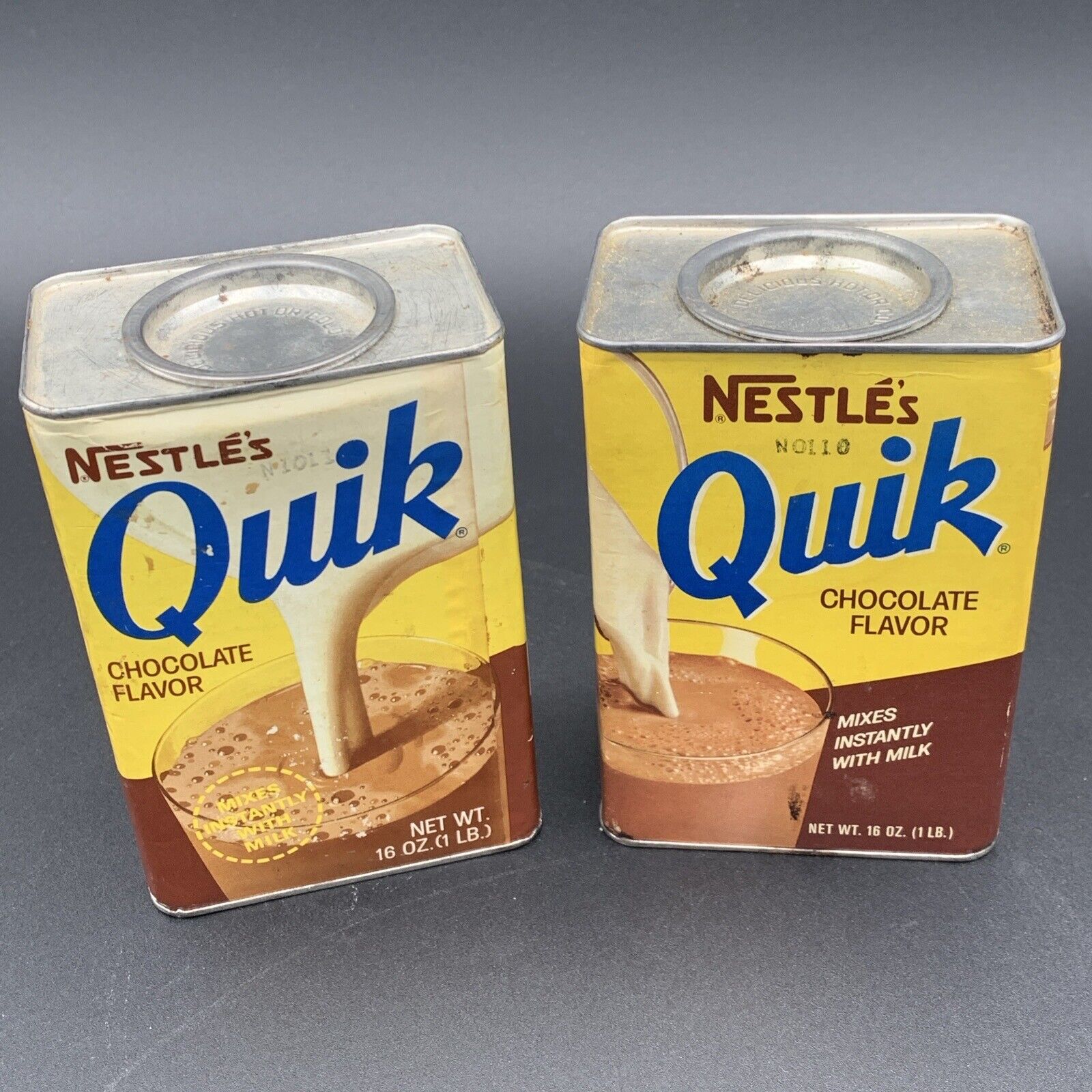 VTG Set of 2 Nestle Quik 16 oz Chocolate Flavor Cardboard + Metal Tins Container