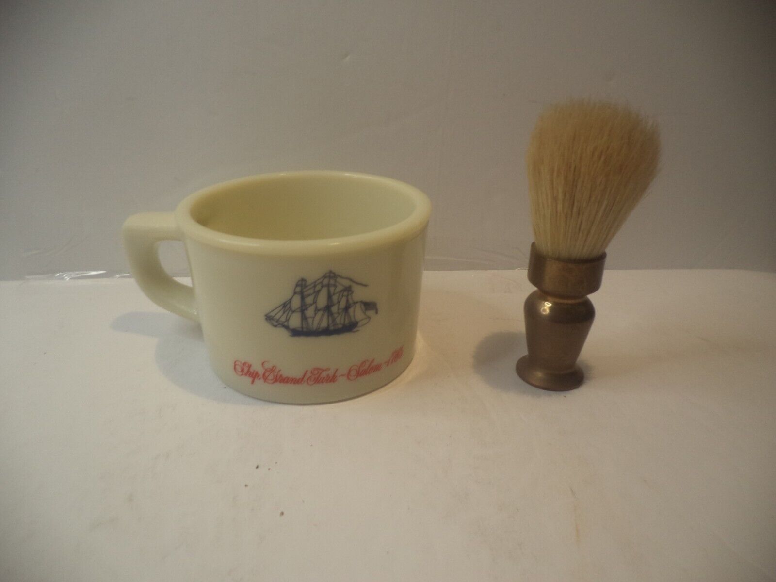 Old Spice Shaving Mug ship Recovery Salem 1794 and a Brass Handle Shaving Brush