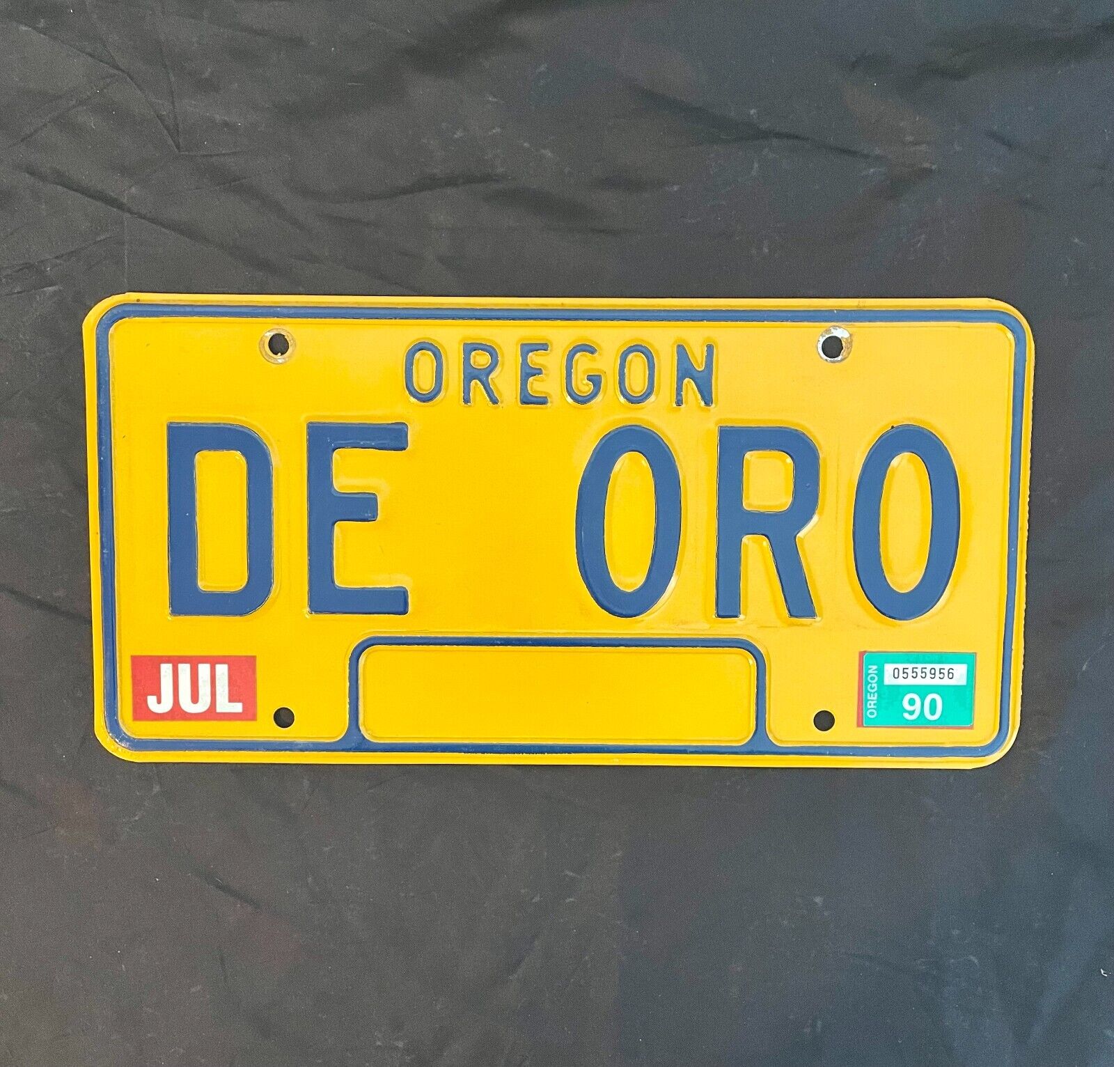 Vanity License Plate DE ORO Oregon Man Cave Hot Rod Lowrider Real Vintage Item