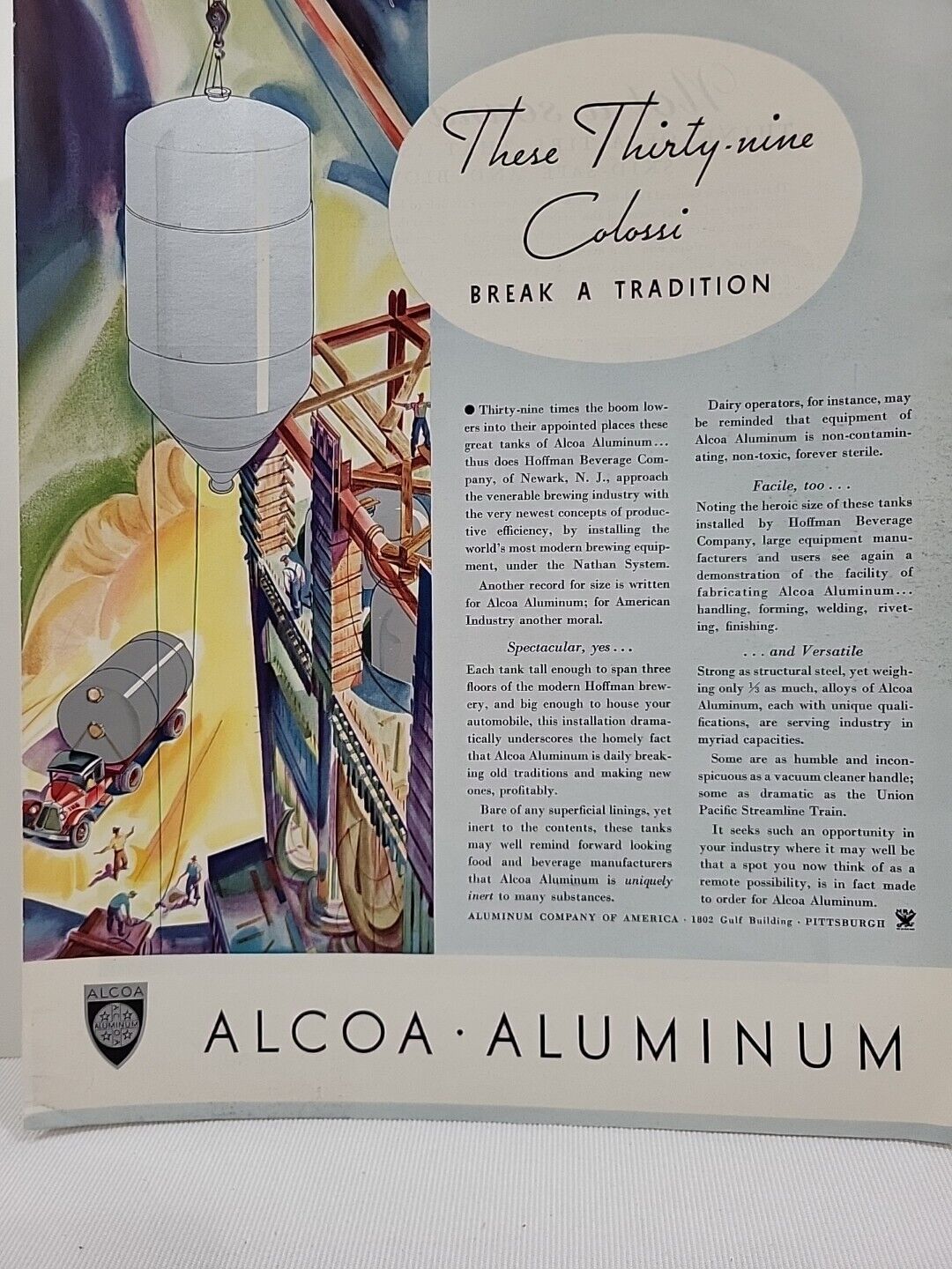 1934 Alcoa Aluminum Fortune Magazine Print Advertising Thirty-Nine Colossi