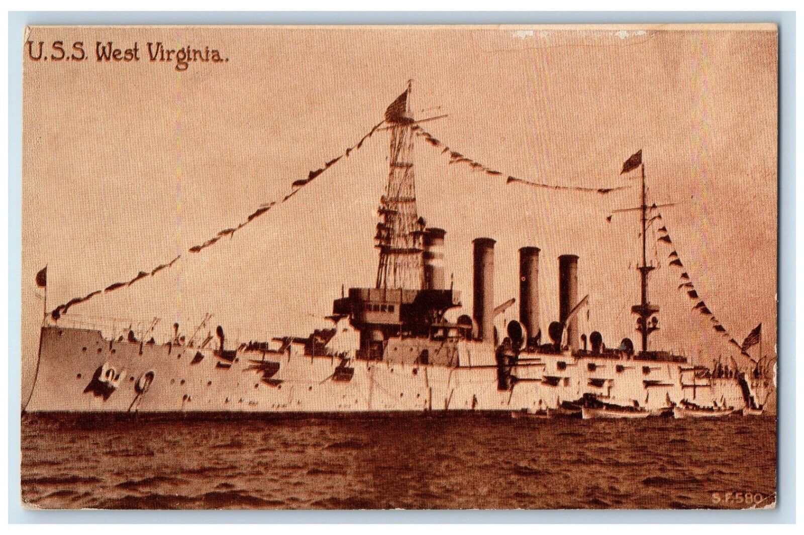 c1910 U.S.S. Steamer Ship Battleship World War West Virginia WV Vintage Postcard
