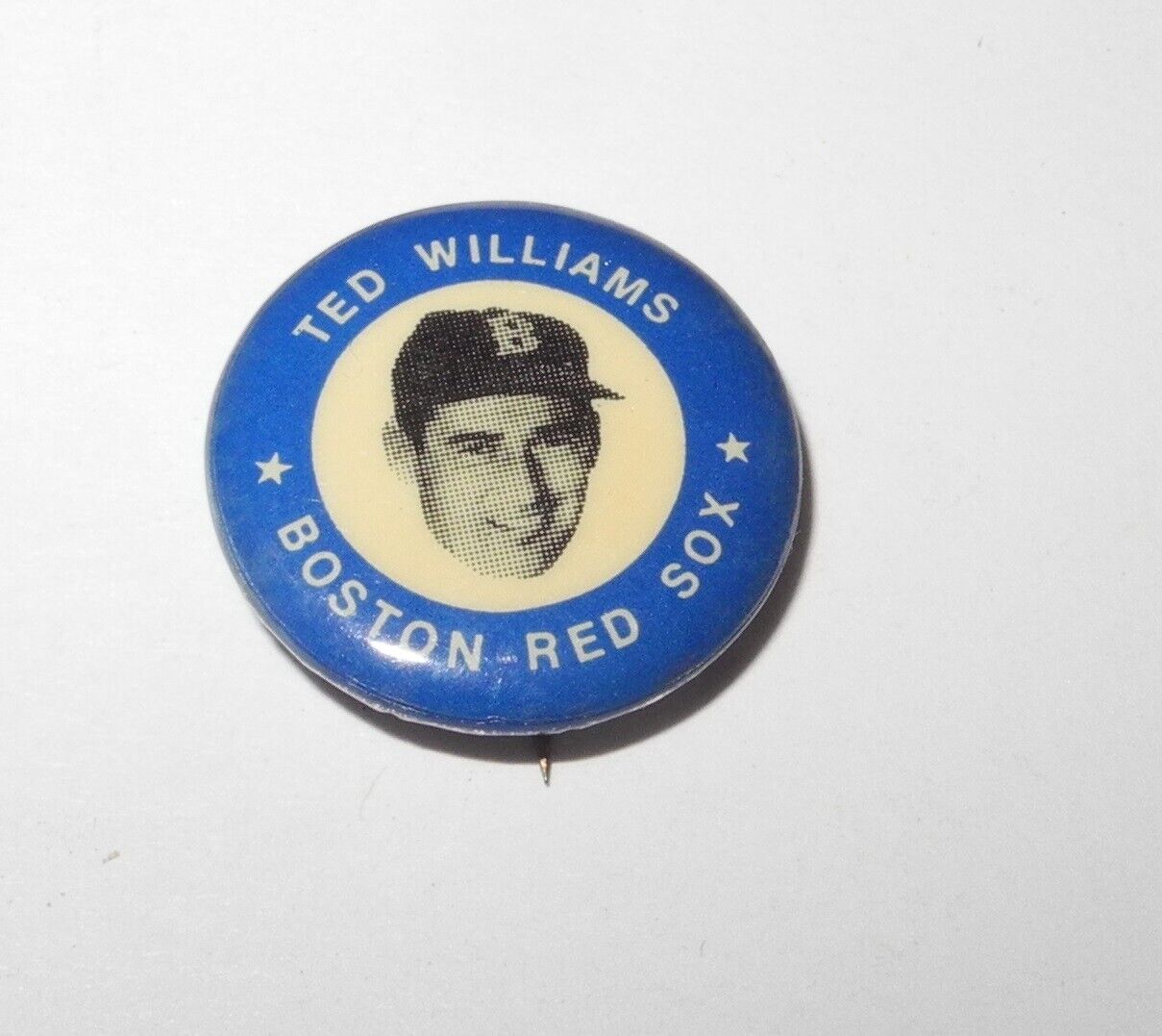 VINTAGE TED WILLIAMS RED SOX SOUVENIR STADIUM ADVERTISING PIN BUTTON PINBACK