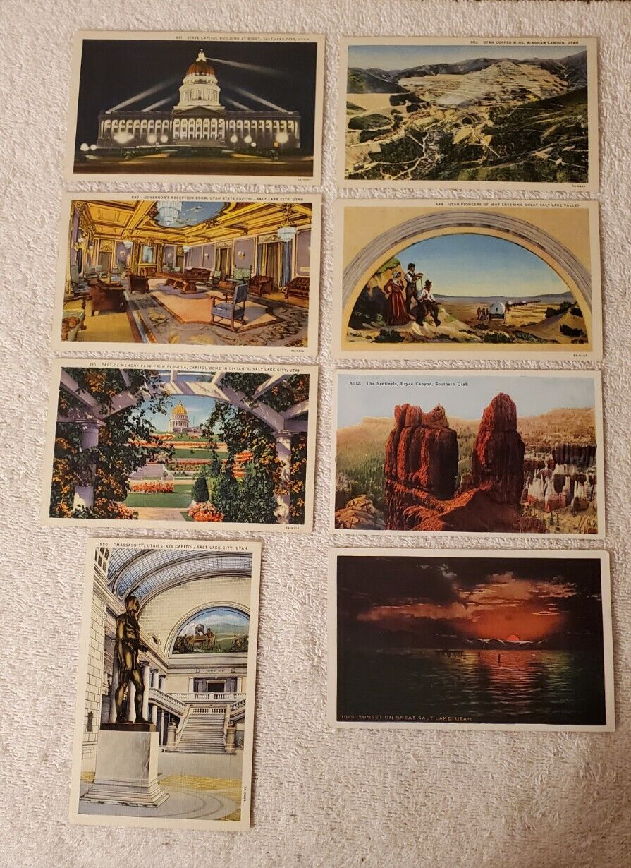 Vintage Postcards of Utah Capitol Building and other Landmarks-Set of 8