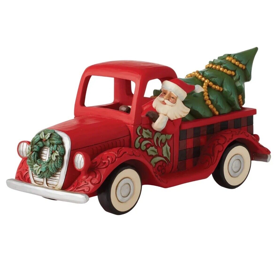 Jim Shore Highland Glen Christmas Santa Plaid Red Truck Figurine 6012862