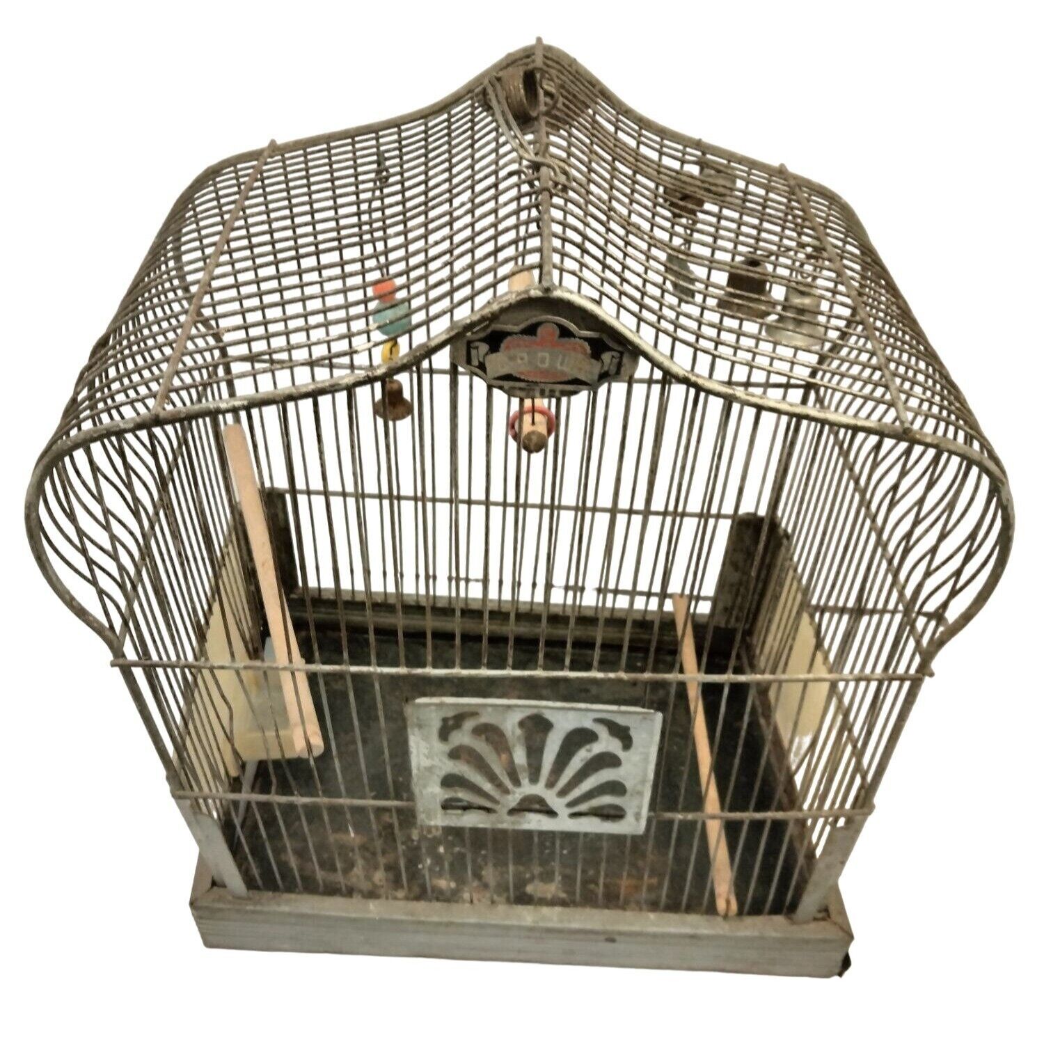 Crown Metal Bird Cage Antique Distressed Shabby Swing