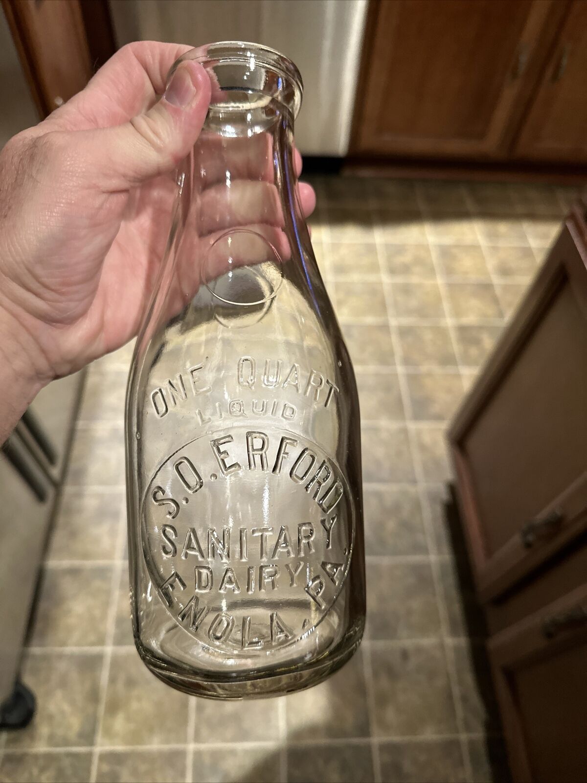 S. O. Erford Sanitary Dairy Embossed Quart Milk Bottle Enola Pennsylvania PA