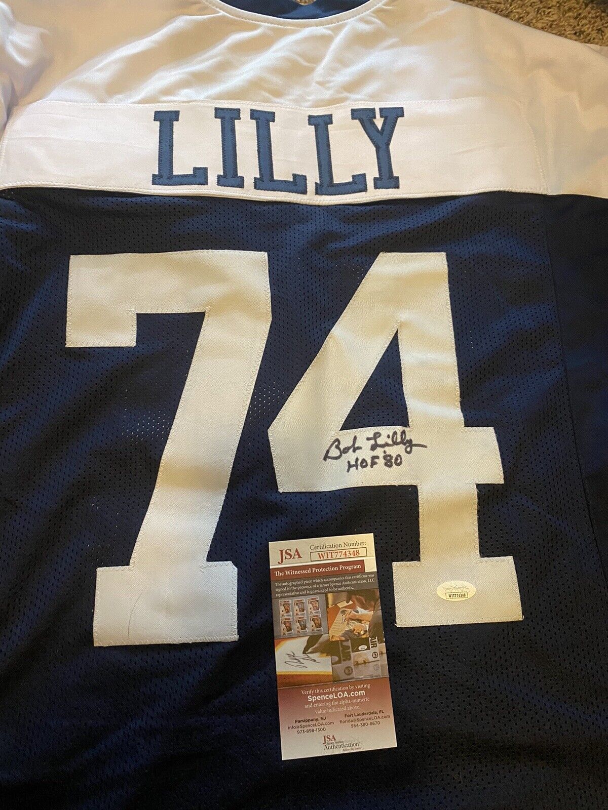 Bob Lilly Autographed Dallas Cowboys Jersey With “hof 80” Inscribed COA included