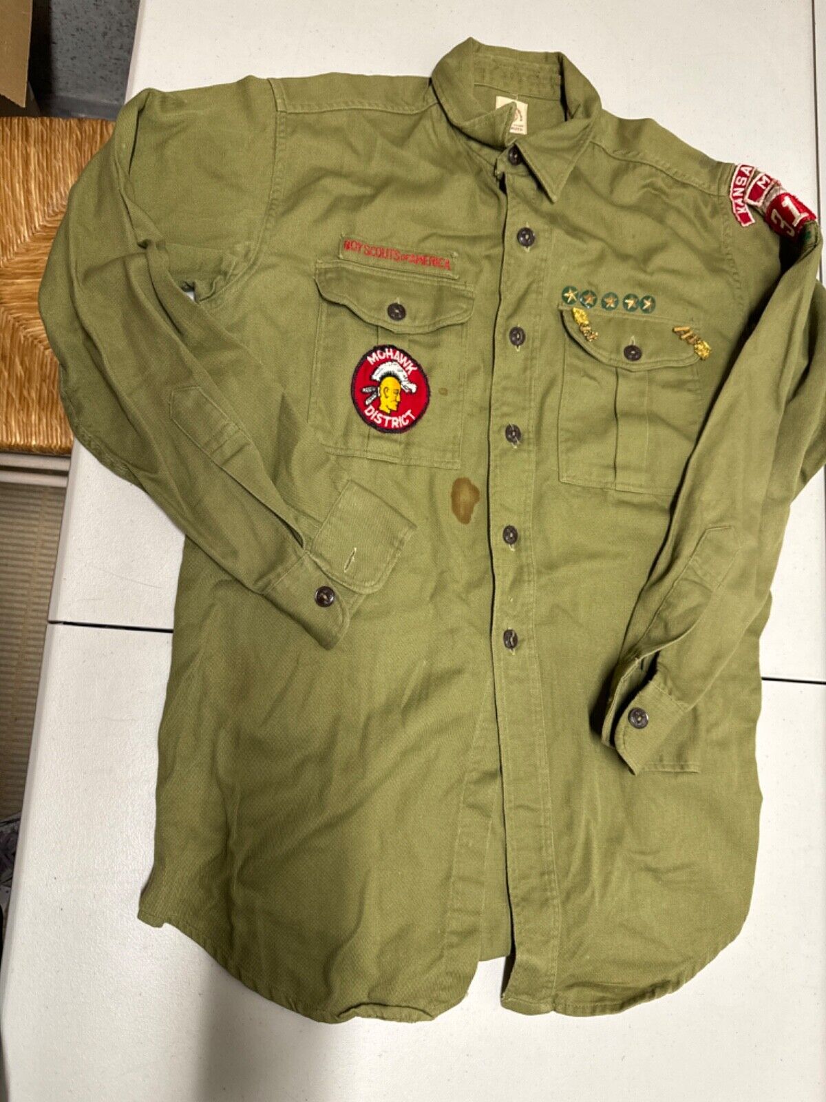 Vintage Stanforized Longsleeve Boy Scout Shirt with Pins and Patches