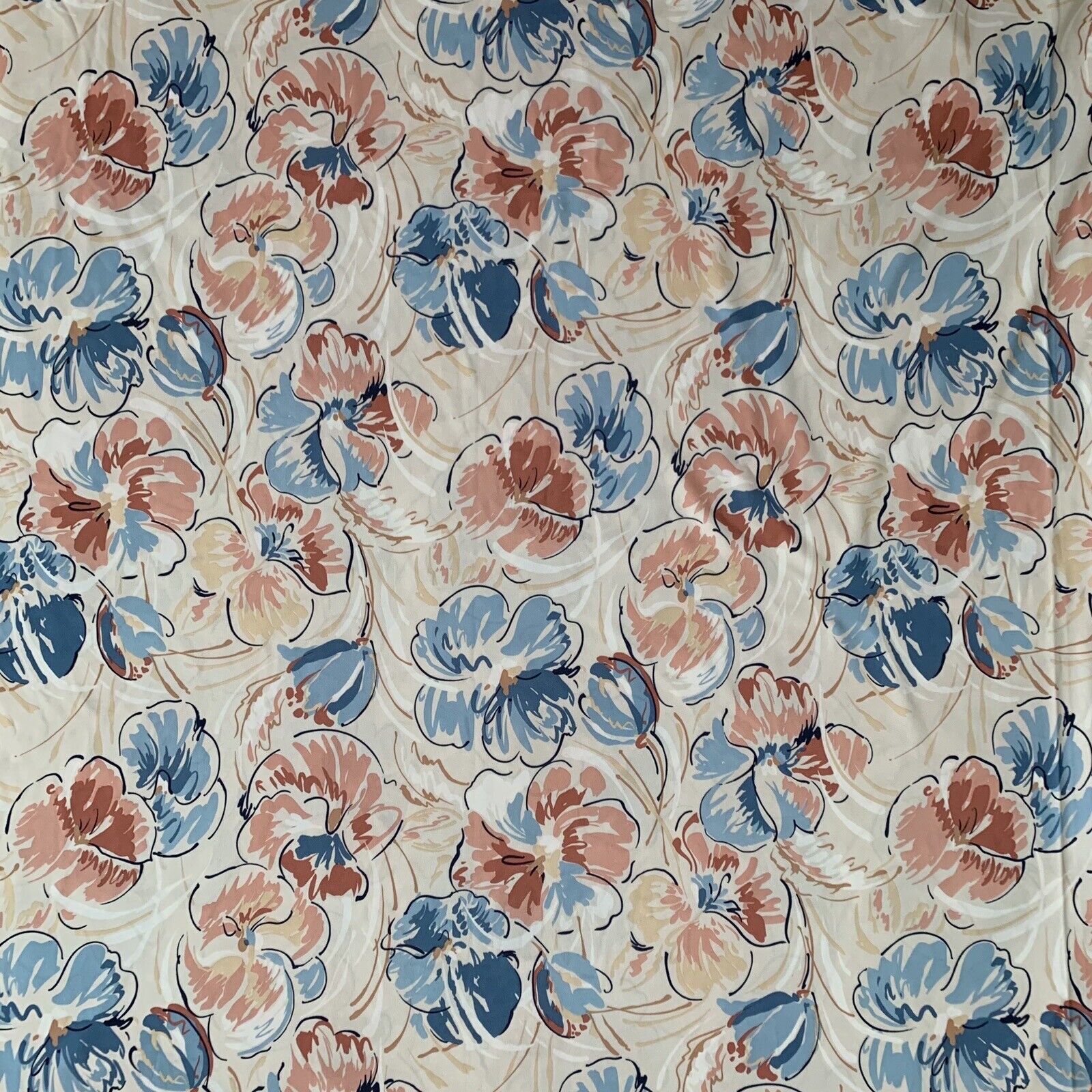 Beige Multicolor Floral Fabric Polyester Silky 4 Yards 59”x 144” Razor Mills VTG