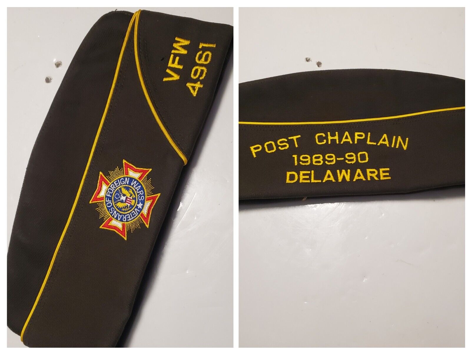 Vtg VFW 4961 Veterans Foreign Wars Hat 7 1/2 Delaware Chaplin