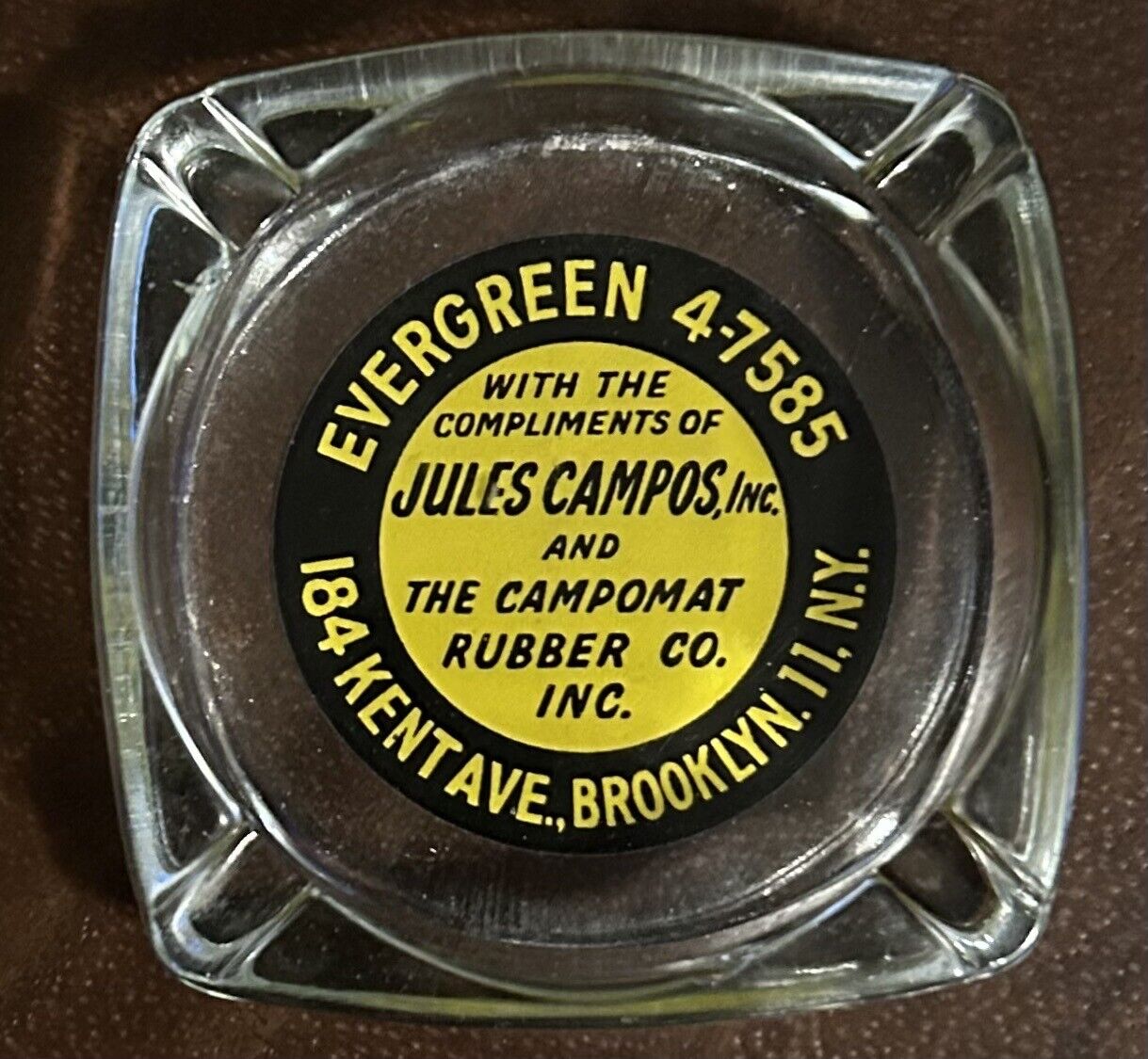 Jules Campos, Inc Brooklyn New York Glass Ashtray Advertising Rare NYC Vintage