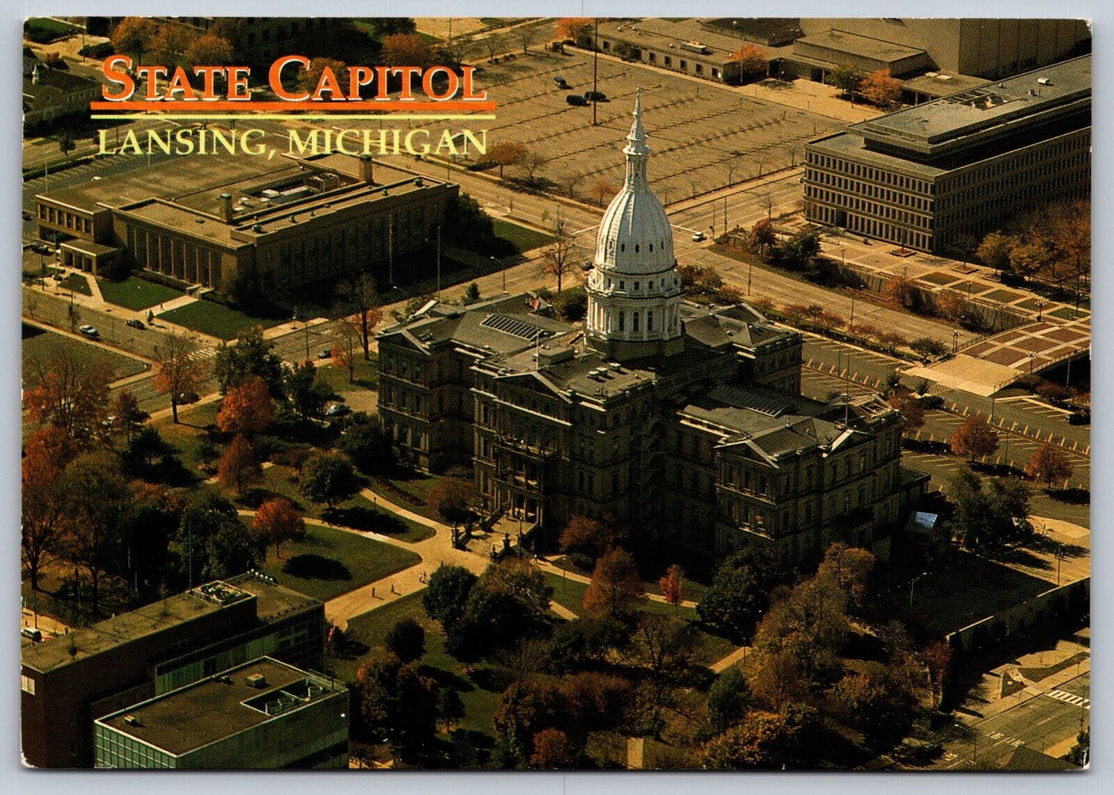 State Capitol Building Lansing Michigan Aerial View MI Continental Postcard
