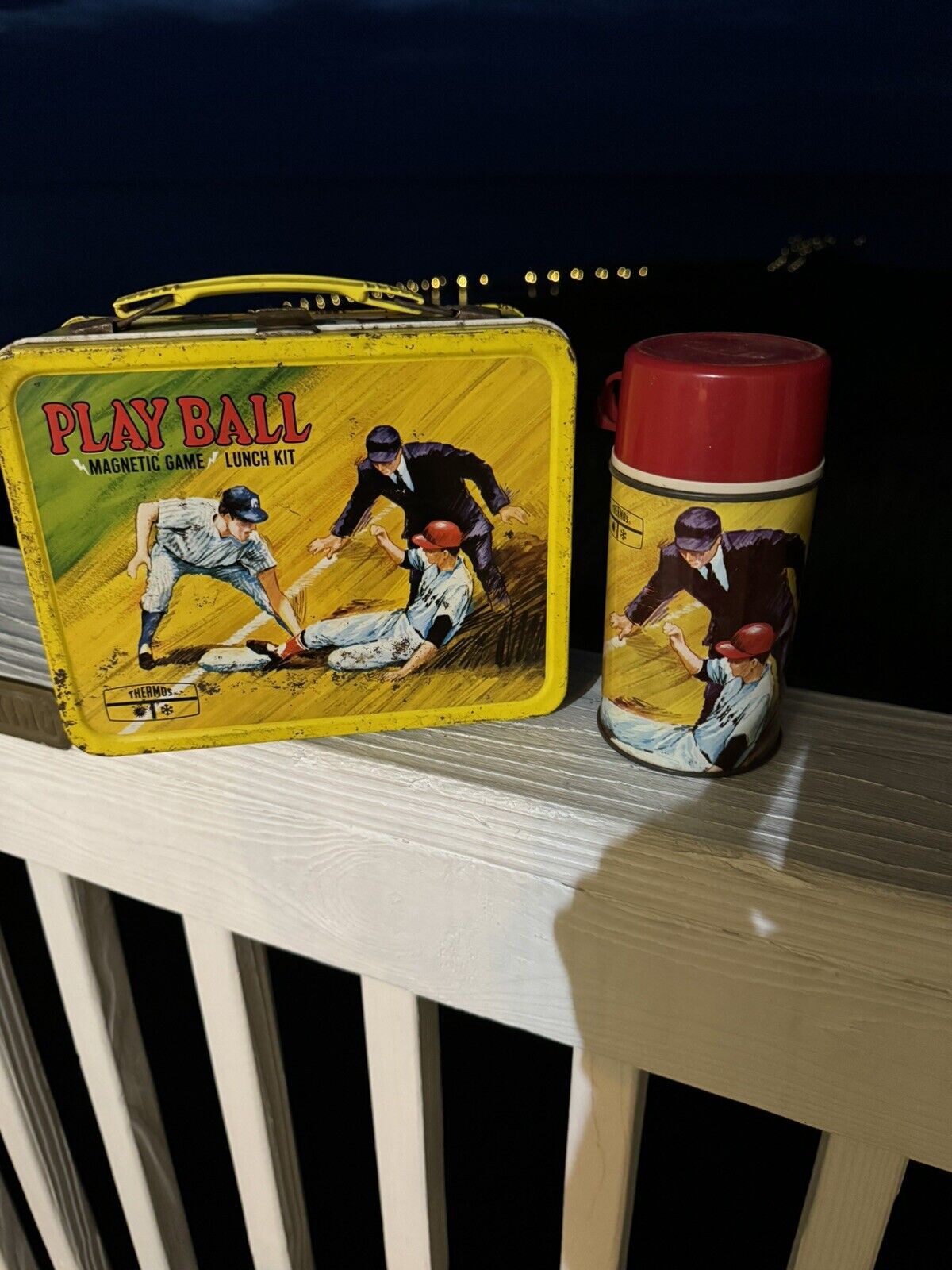 Vintage 1969 Baseball Play Ball Magnetic Game Metal Lunchbox