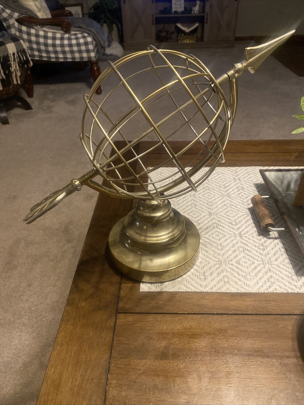 Vintage Celestial Nautical Metal Silver-Brass Toned Armillary Arrow Sphere Art 