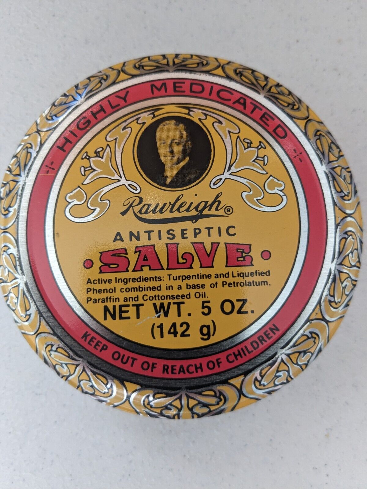 Vintage Rawleigh's Antiseptic Salve Tin Highly Medicated 5 Oz  Half Used 