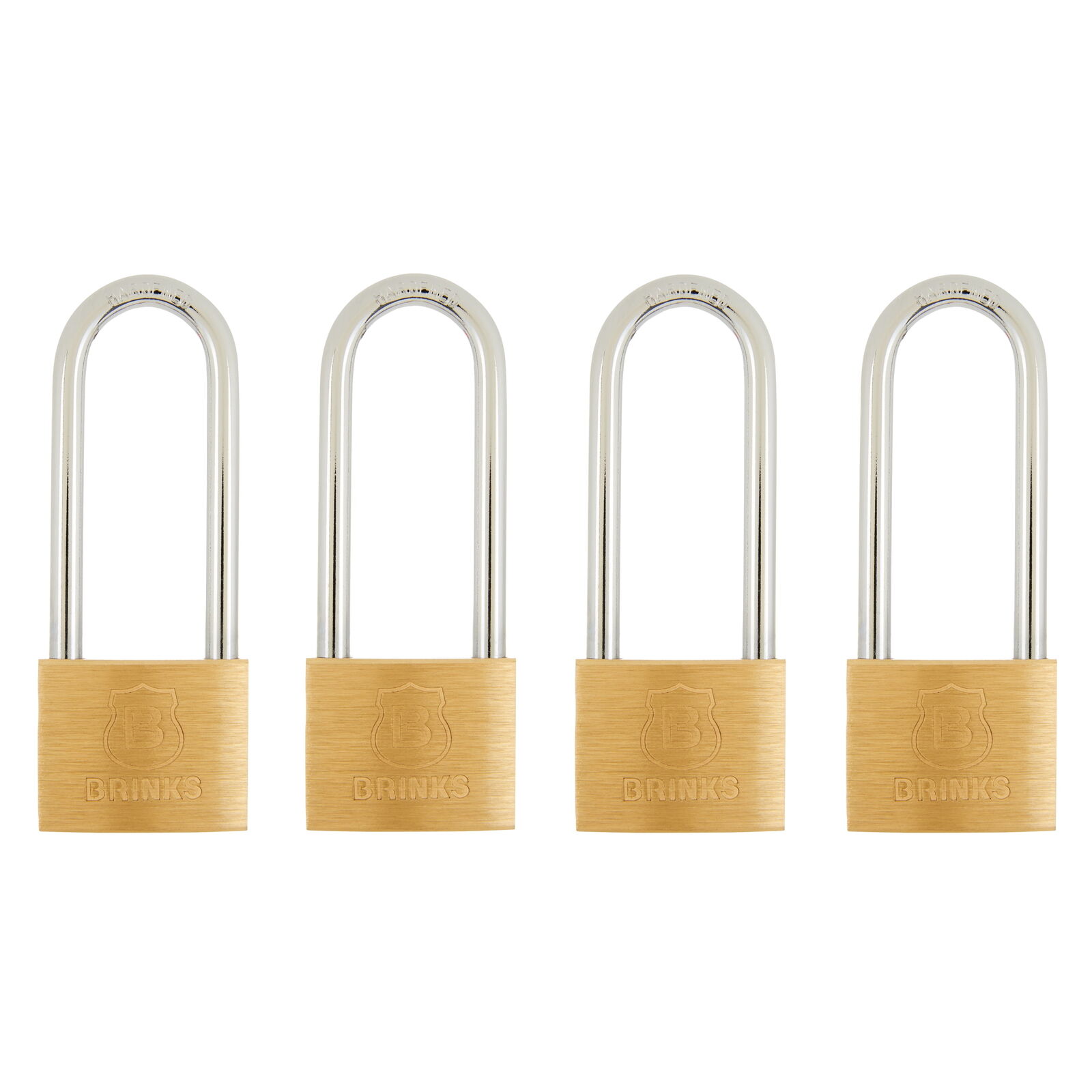 Brinks Solid Brass 40mm Keyed Padlock with 2 1/2in Shackle, 4 Pack