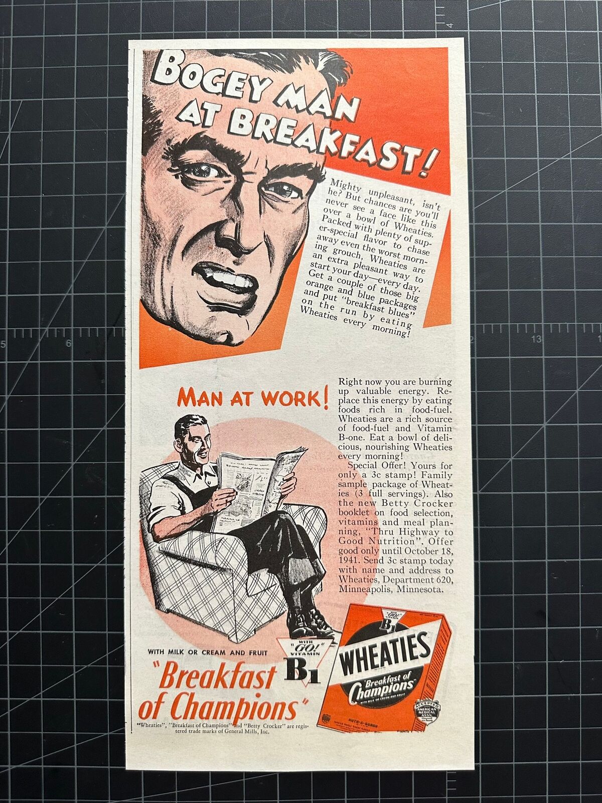 Vintage 1940 Wheaties Cereal Print Ad