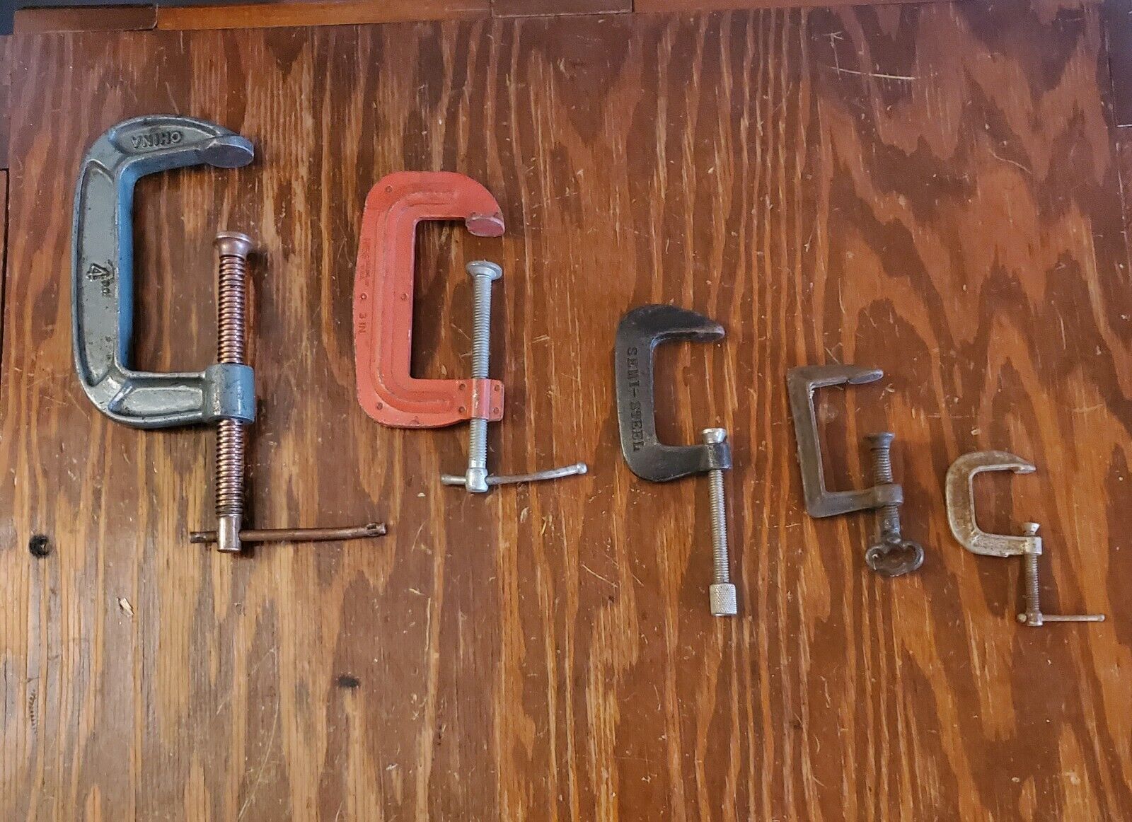 Lot of 5 C clamps.  Various sizes.
