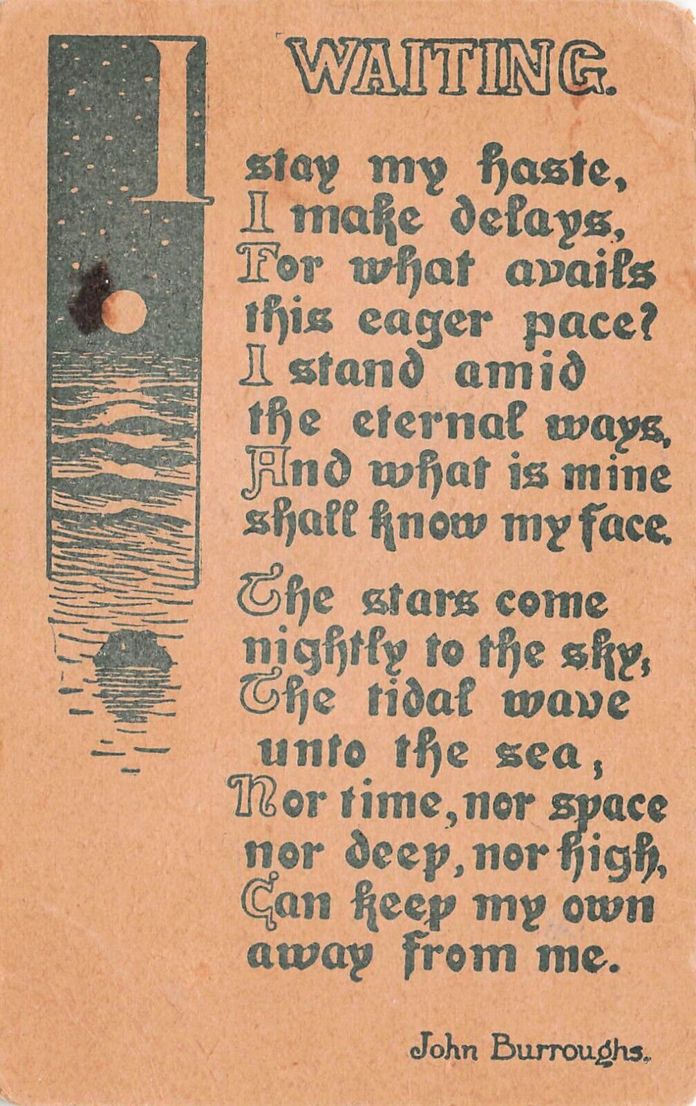 Waiting by John Burroughs Poem Moonlight Spirituality Fate Vtg Postcard D10