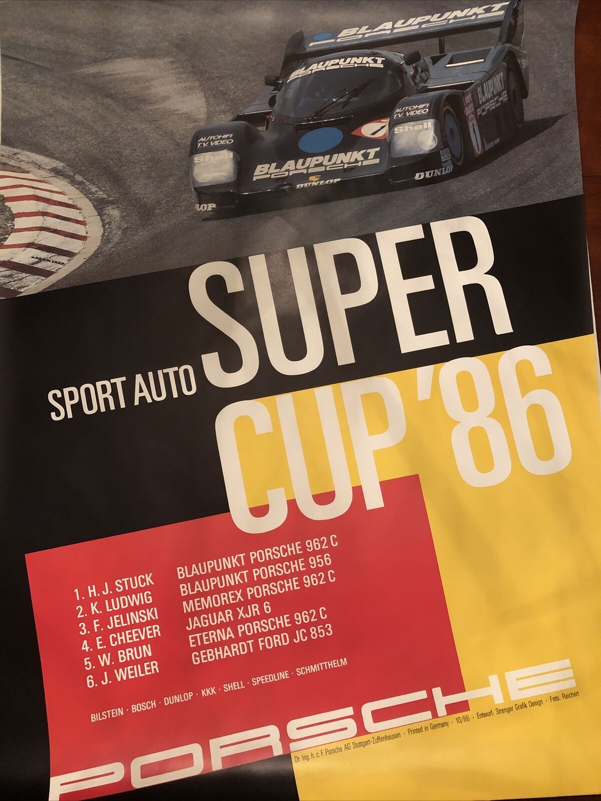 AWESOME Factory Original Porsche poster super sport auto cup 86 Factory 