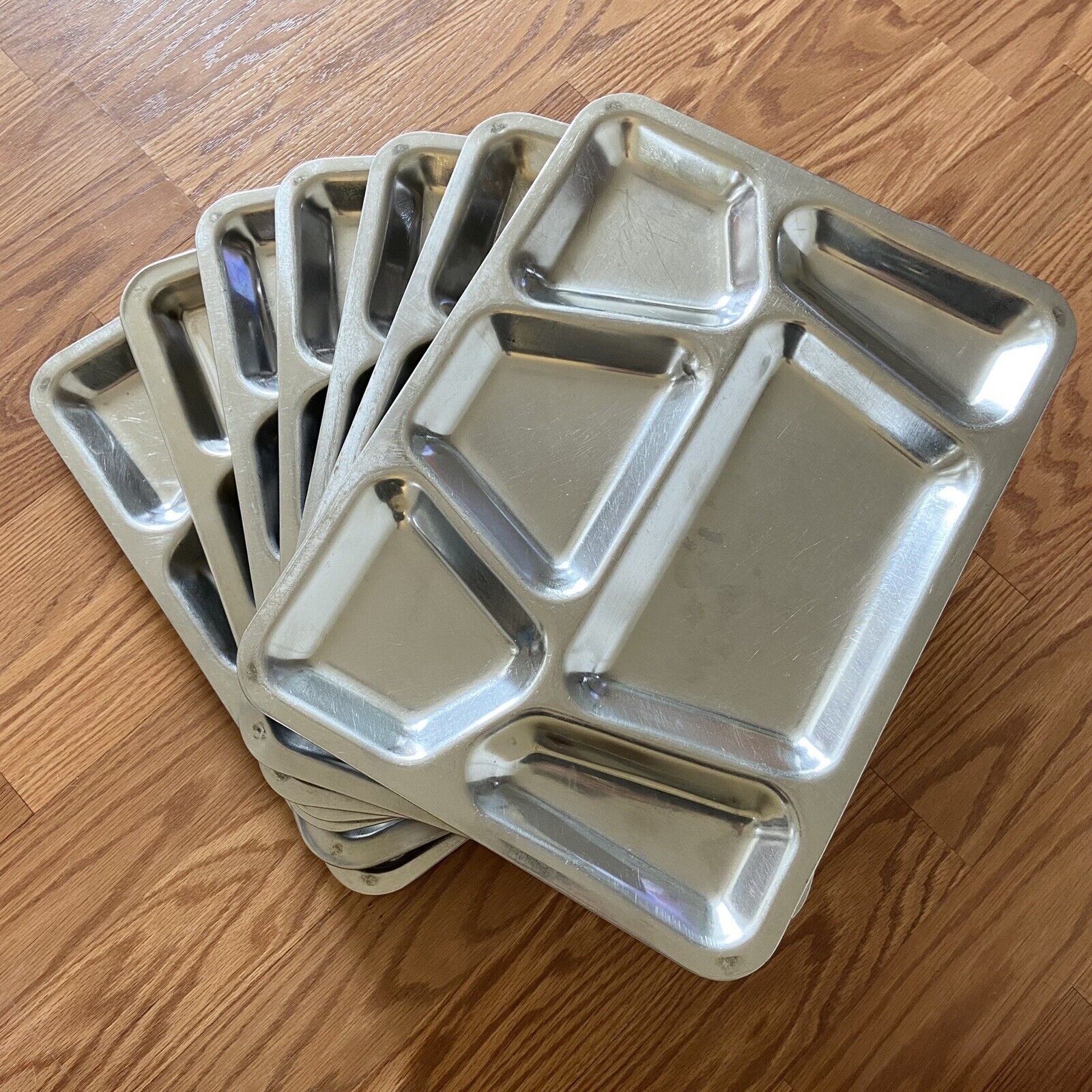 Vintage Carrollton MFG Co Mess Hall Trays 7 Piece Lot Metal Compartment Camping