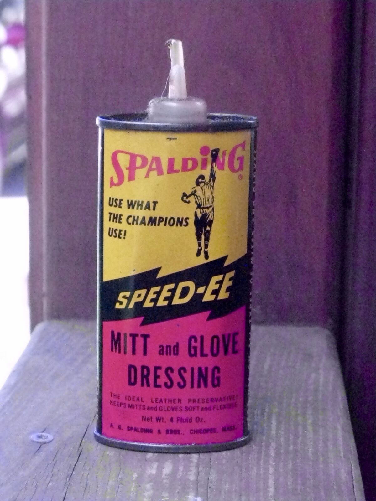OLD SPALDING SPEED-EE MITT and GLOVE DRESSING CAN TIN BASEBALL SPORTS COLLECTOR