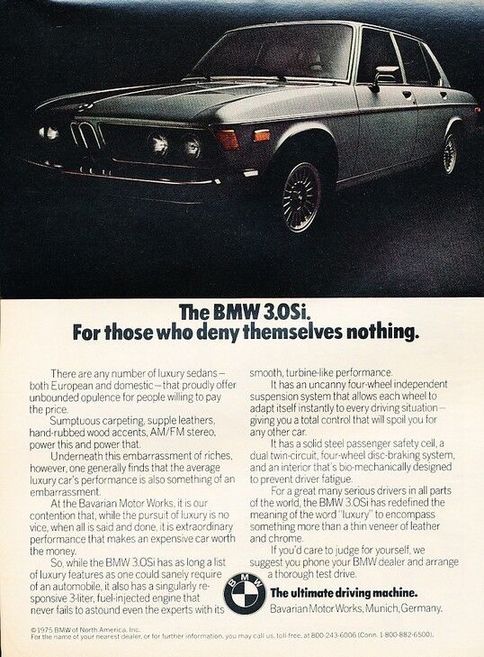 1975 BMW 3.0Si Sedan Original Advertisement Print Art Car Ad J948